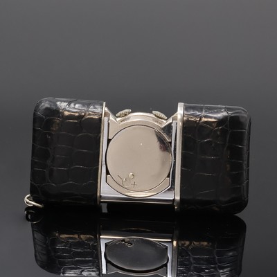 27059152d - MOVADO Ermetophon Schiebeührchen mit Wecker, Schweiz um 1960, Schiebeaufzug, Leder- ...