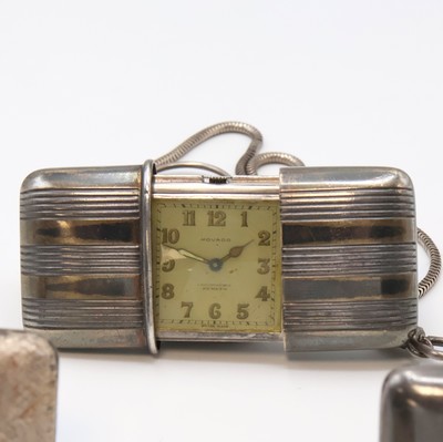 27059156c - 4 MOVADO Ermeto Schiebeührchen in Silber und eine Silberkette, Schweiz um 1930, ...