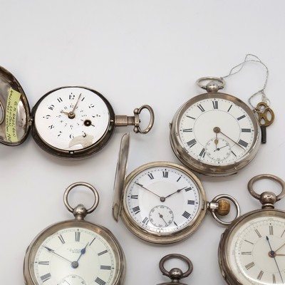 27059167a - 6 schwere Silbertaschenuhren, Schweiz/England/USA um 1808 bis 1920, 5 x ...
