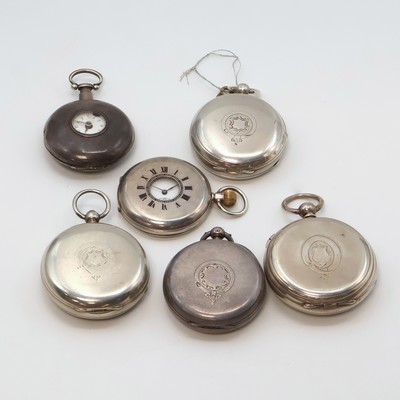 27059167c - 6 schwere Silbertaschenuhren, Schweiz/England/USA um 1808 bis 1920, 5 x ...