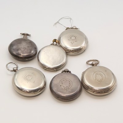 27059167d - 6 schwere Silbertaschenuhren, Schweiz/England/USA um 1808 bis 1920, 5 x ...