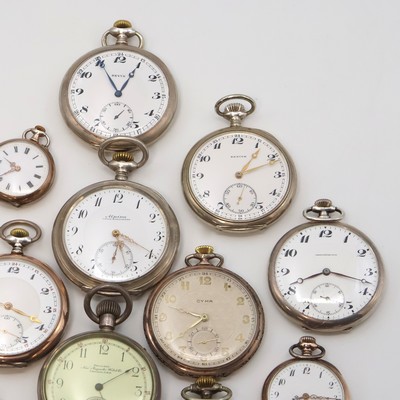 27059170b - 20 offene Silbertaschenuhren Gewicht ca. 1.130g, Schweiz/England/USA um 1890 bis 1930, ...