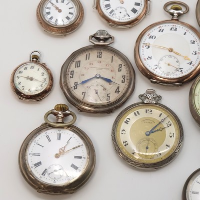 27059170c - 20 offene Silbertaschenuhren Gewicht ca. 1.130g, Schweiz/England/USA um 1890 bis 1930, ...