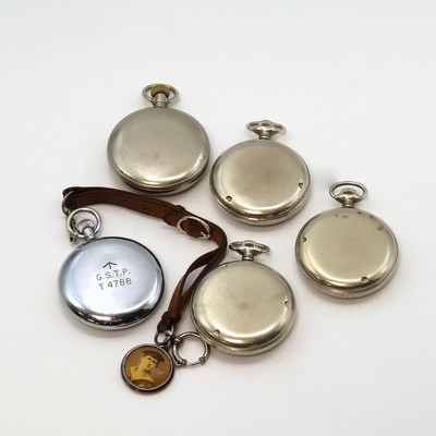 27059173c - 5 Militär-Taschenuhren im Nickelgehäuse, Schweiz um 1940, Geh. 4 x verschraubt, 1 x ...