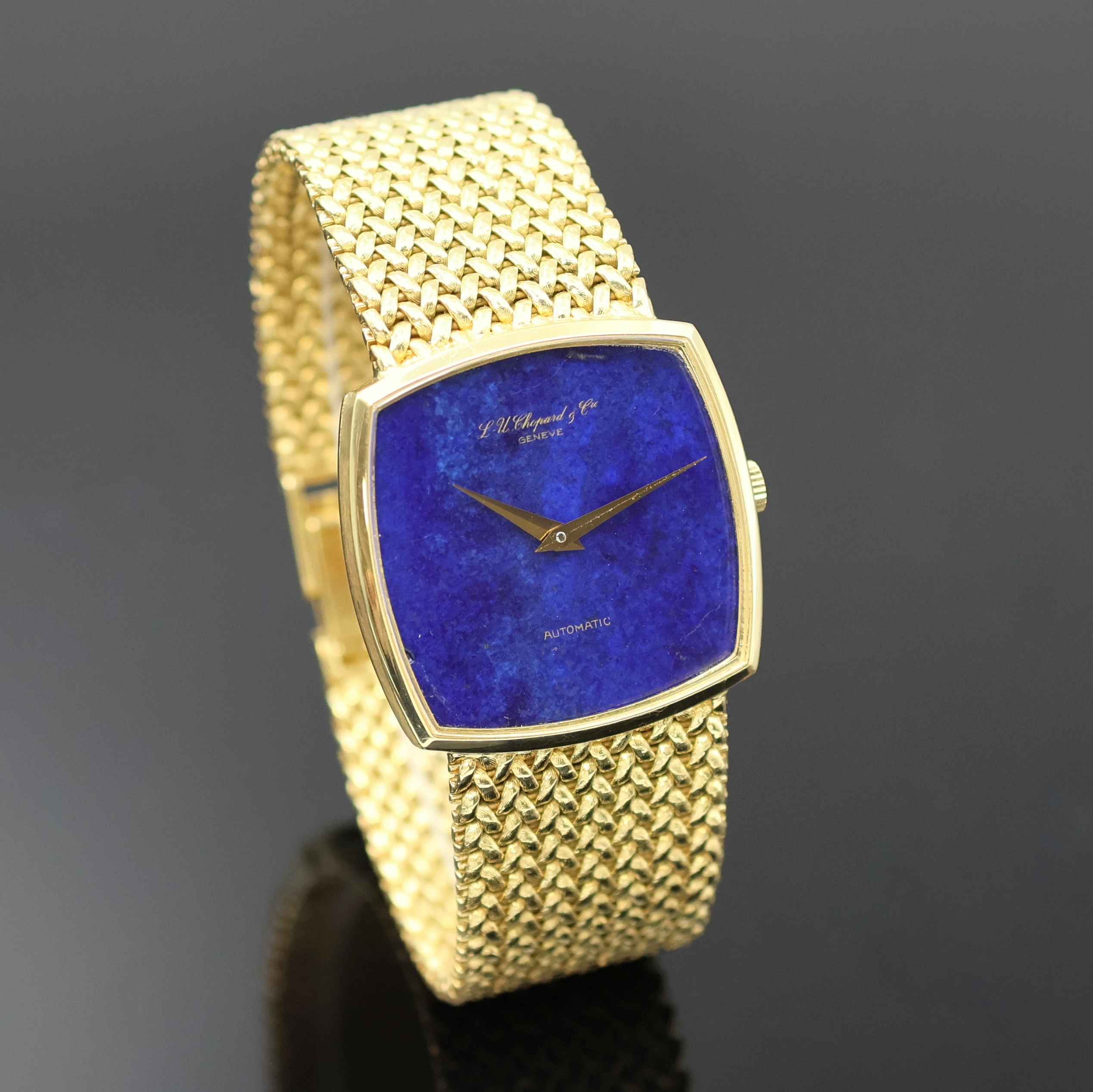 Detail a: CHOPARD Armbanduhr in GG 750/000, Schweiz um 1975, Automatik, orig. Goldband, Boden aufgedr., Lapislazuli-Zifferbl. besch., gold. Zeiger, verg. Werk ...