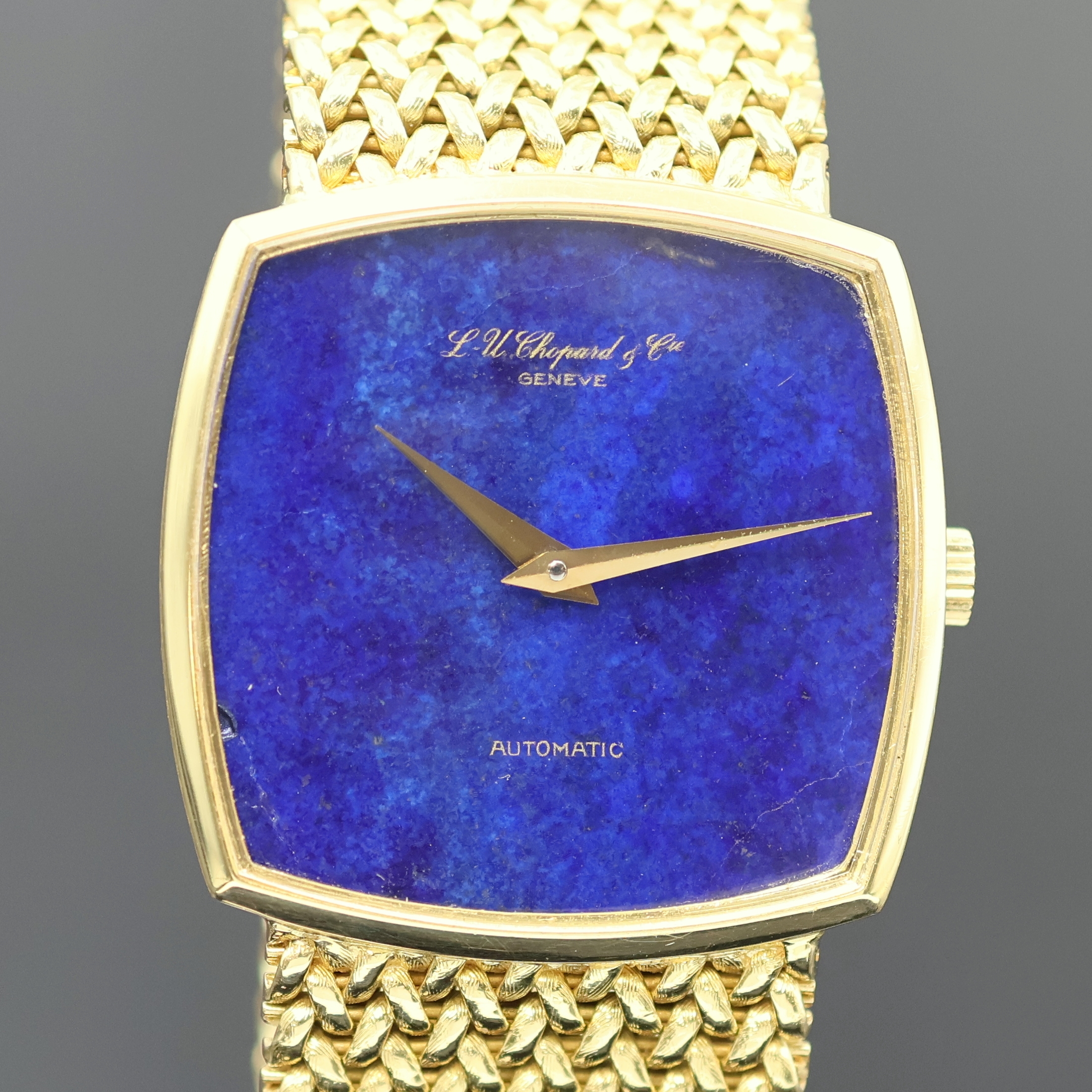 Detail b: CHOPARD Armbanduhr in GG 750/000, Schweiz um 1975, Automatik, orig. Goldband, Boden aufgedr., Lapislazuli-Zifferbl. besch., gold. Zeiger, verg. Werk ...