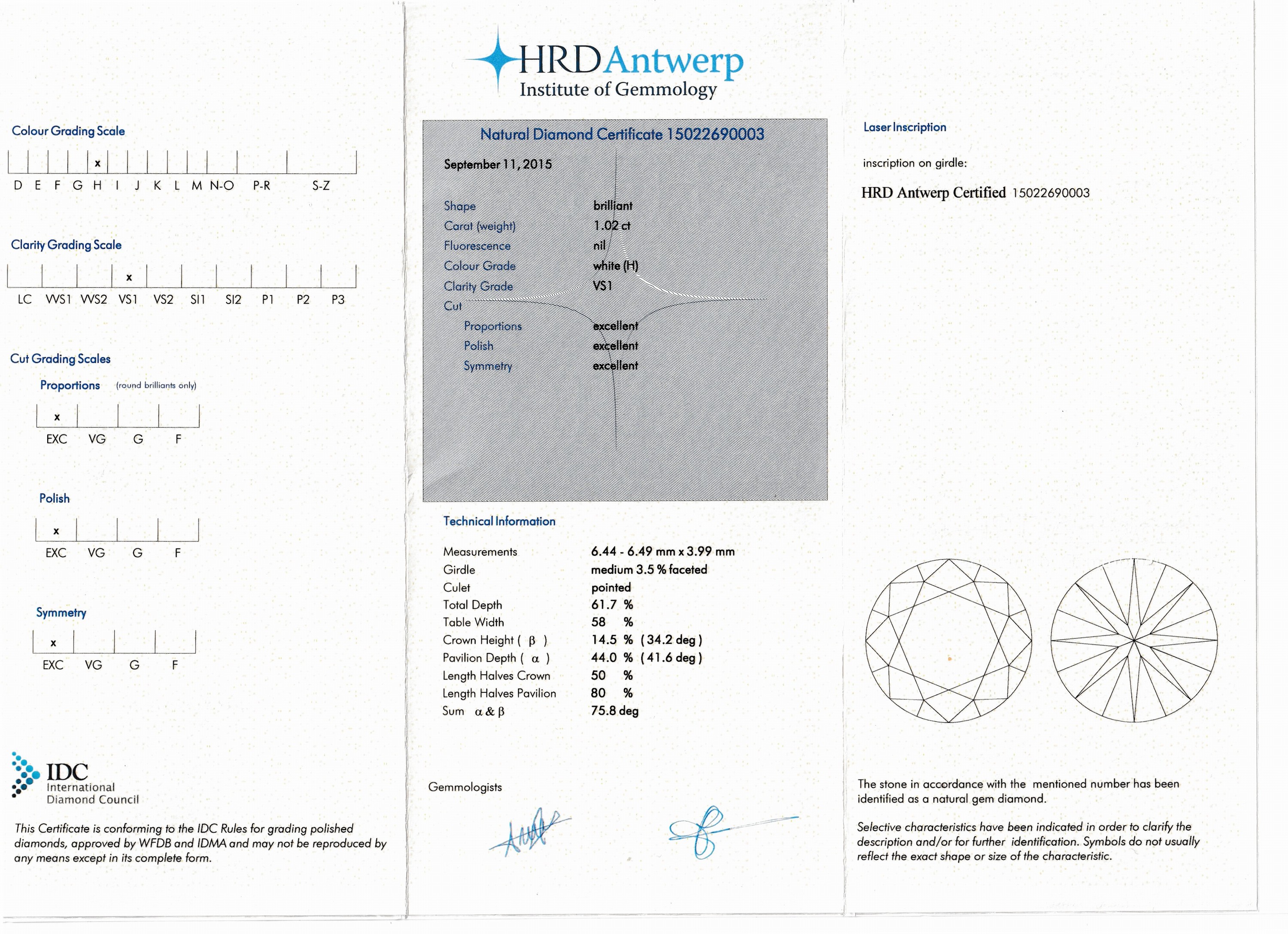 Detail a: 14 kt Gold Brillant-Anhänger, WG 585/000, schlichte Gestaltung, Brillant ca. 1.02 ct Weiß(H)/vs1, L. ca. 2 cm, ca. 3.2 g, HRD- Expertise für ...