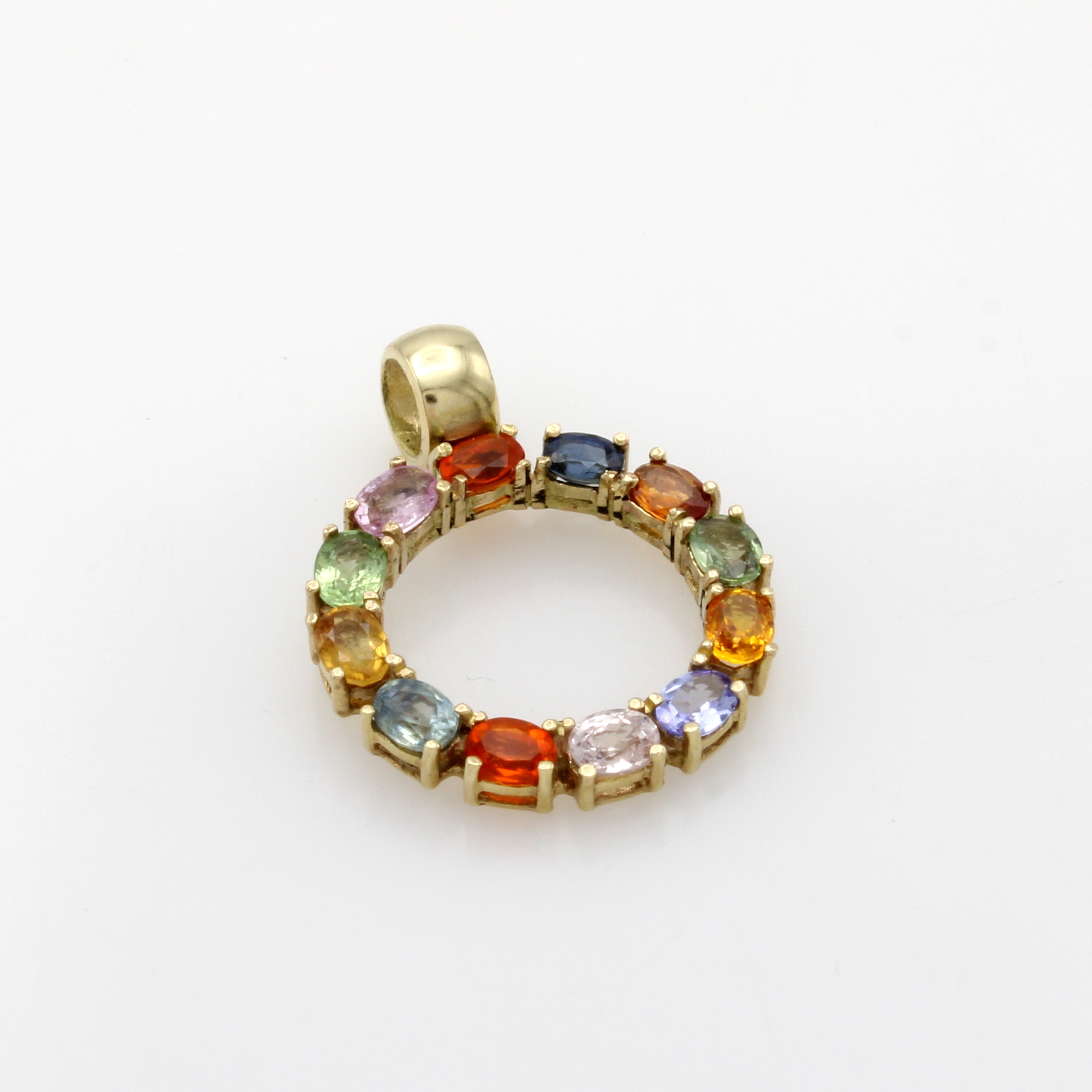 Image 27059232 - Anhänger mit Farbsteinen, GG 585/000, kreisförmig, Saphir, Amethyst, Aquamarin und ...