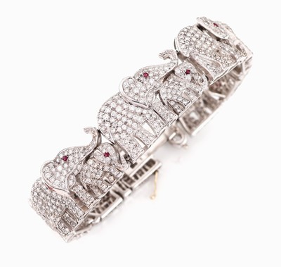 27059214b - Platin Brillant-Rubin-Armband ´Elefanten´, Pt, schwere qualitätvolle Verarbeitung, ...