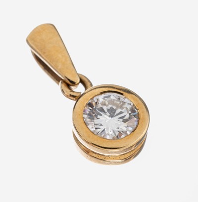 Image 14 kt Gold Brillant-Anhänger, GG 585/000, schlicht, Brillant ca. 0.44 ct (graviert) ...