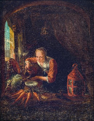 Image Nachfolge Gerard Dou (1613-1675), 18.Jh., Variation des Sujet ´La Cuisiniere ...