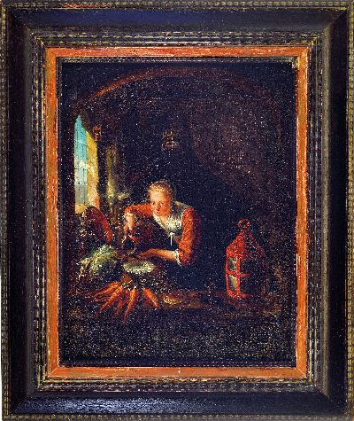 27059228k - Nachfolge Gerard Dou (1613-1675), 18.Jh., Variation des Sujet ´La Cuisiniere ...