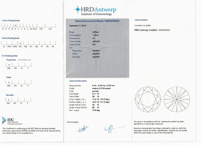 27059230a - 14 kt Gold Brillant-Anhänger, WG 585/000, schlichte Gestaltung, Brillant ca. 1.02 ct ...