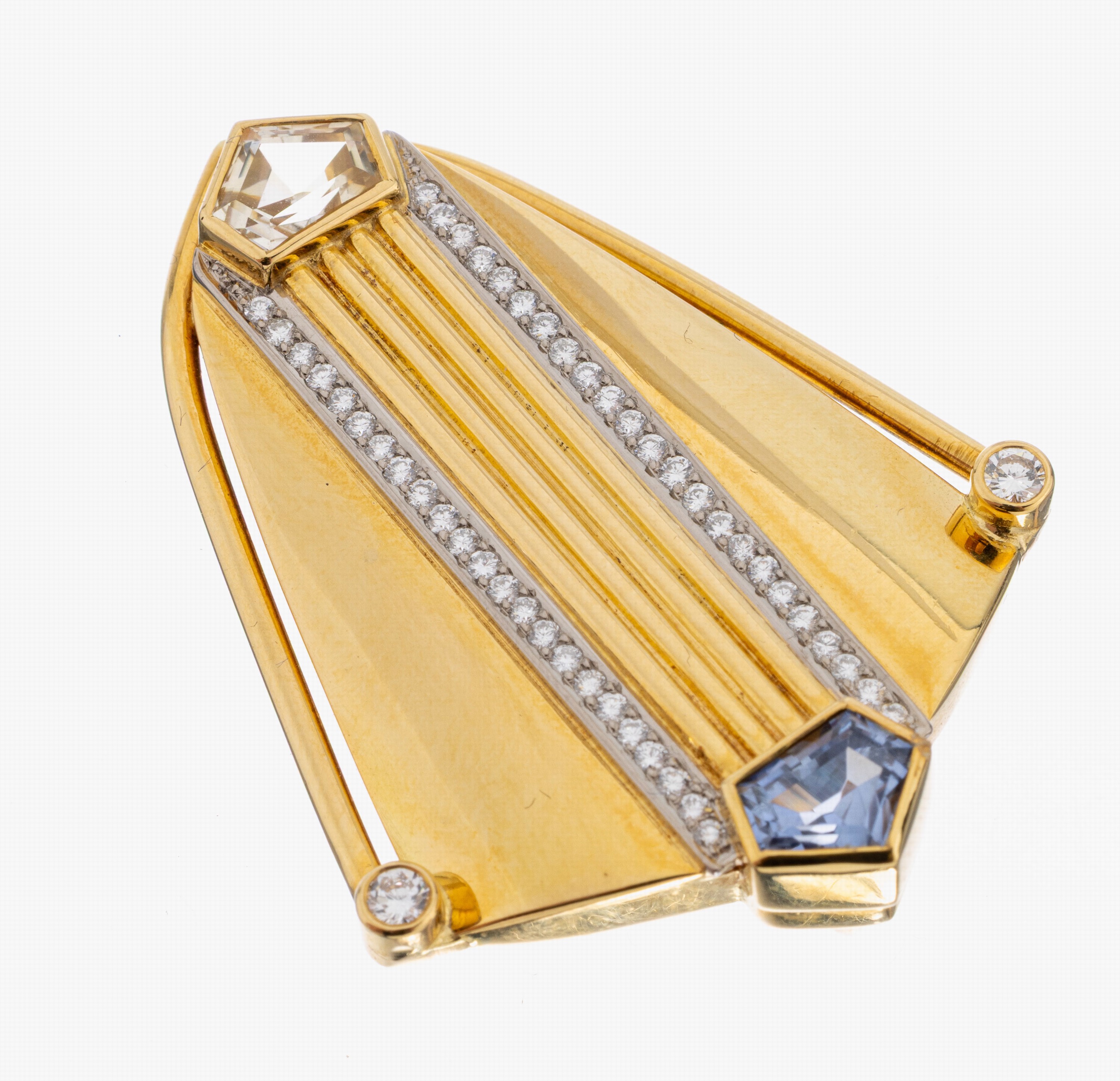 Image 27059332 - 18 kt gold sapphire brilliant pendant, YG/WG 750/000, 1 sapphire in fantasy cut approx. ...