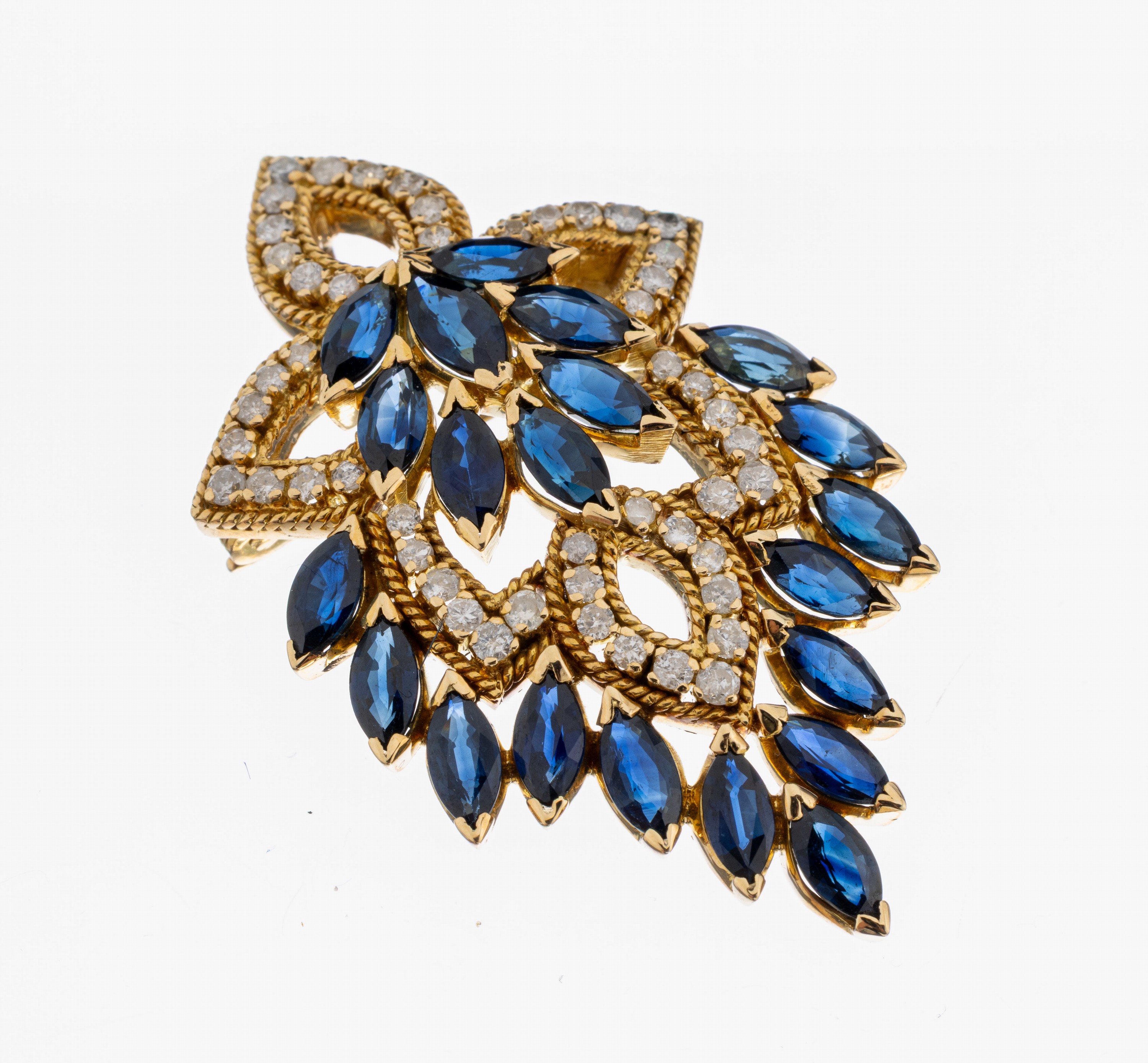 Image 27059333 - 18 kt Gold Brillant-Saphir-Brosche, GG 750/000, 50 Brillanten zus. ca. 1.50 ct Weiß- ...