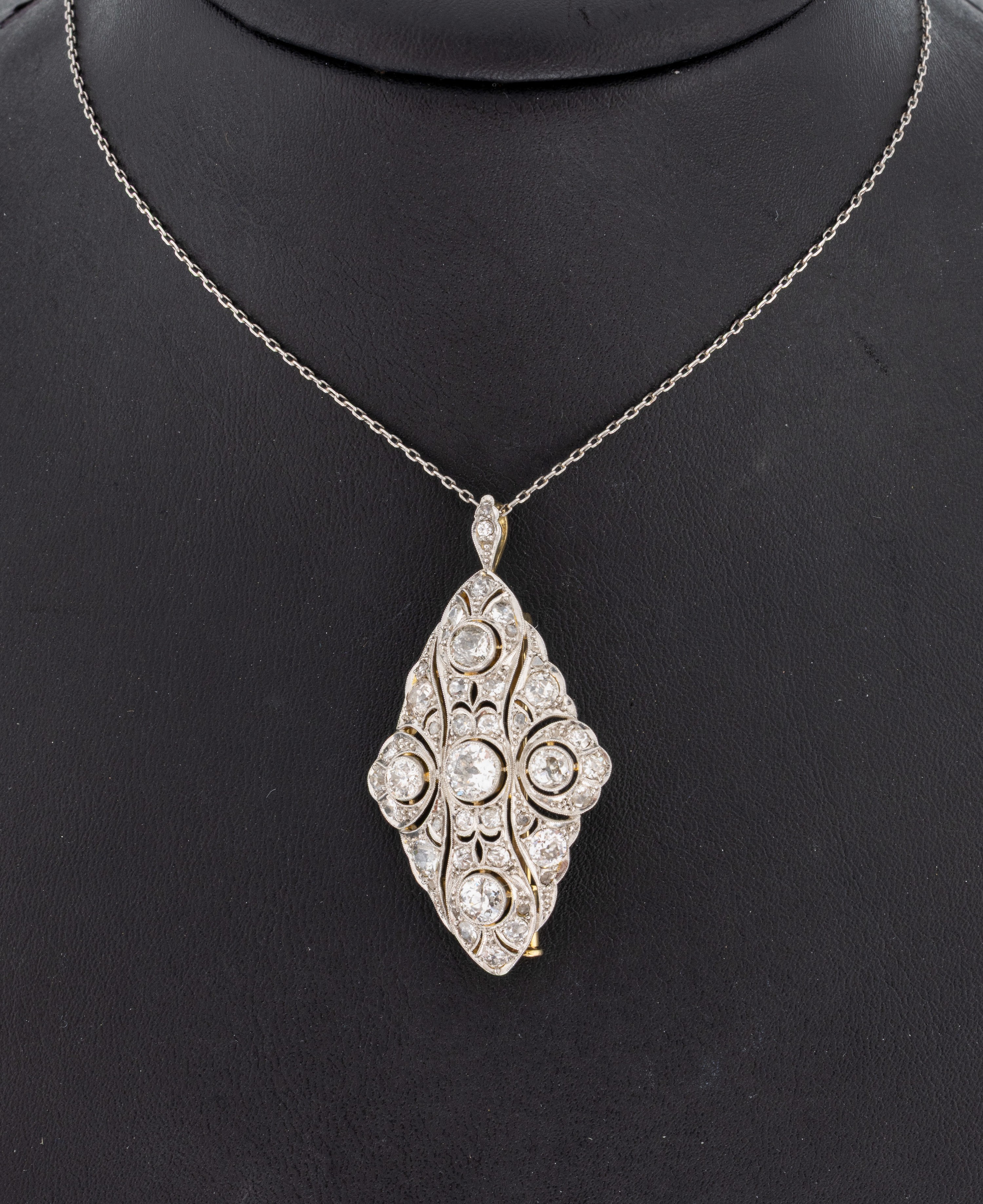 Image 27059336 - 14 kt Gold Art Deco Diamant-Brosche, um 1920, GG 585/000 gepr., schauseitig Platin, ...