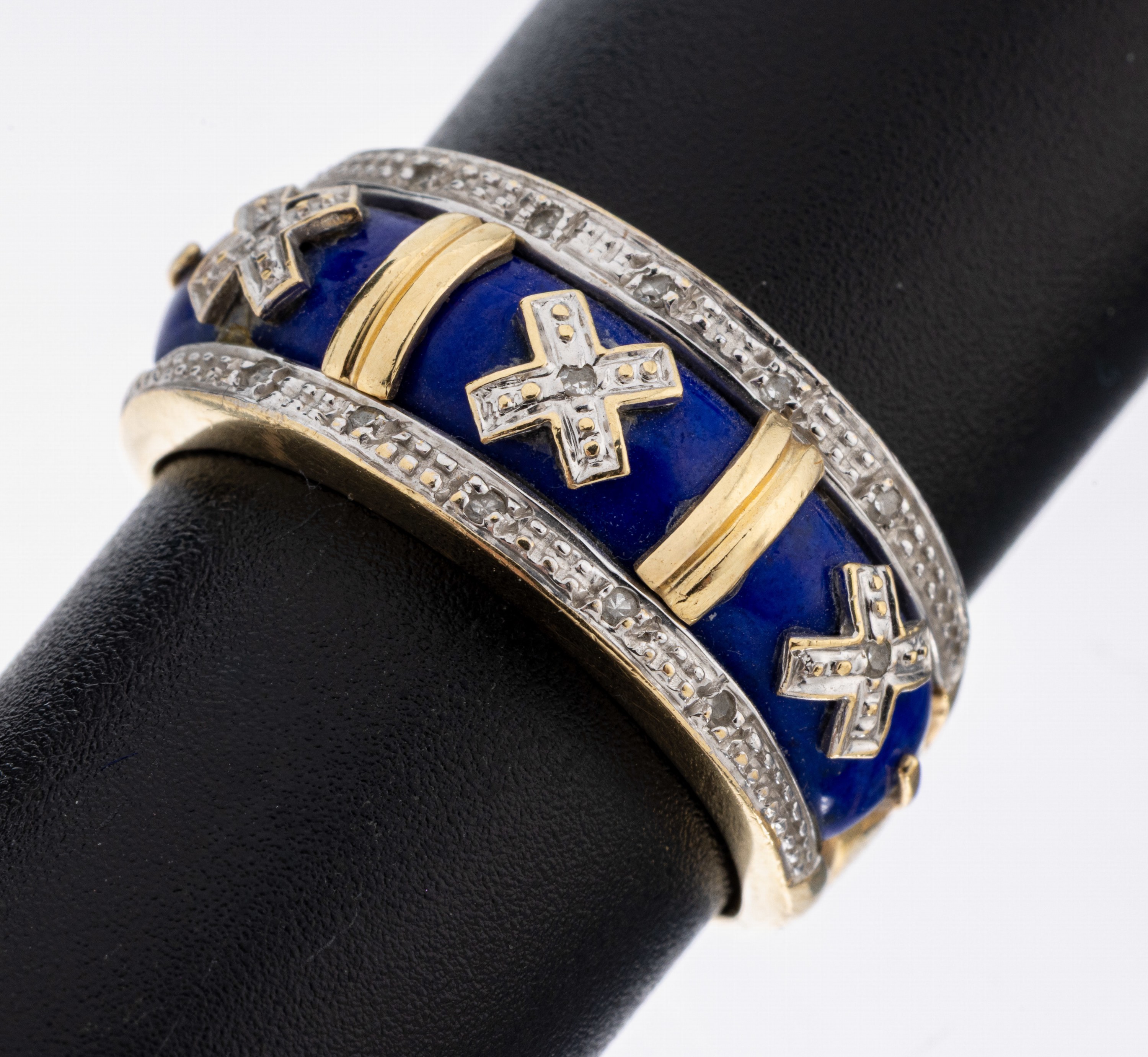 Image 27059338 - 14 kt Gold Diamant Email Ring, GG/WG 585/ 000, königsblaues Email, 13 8/8-Diam. zus. ...