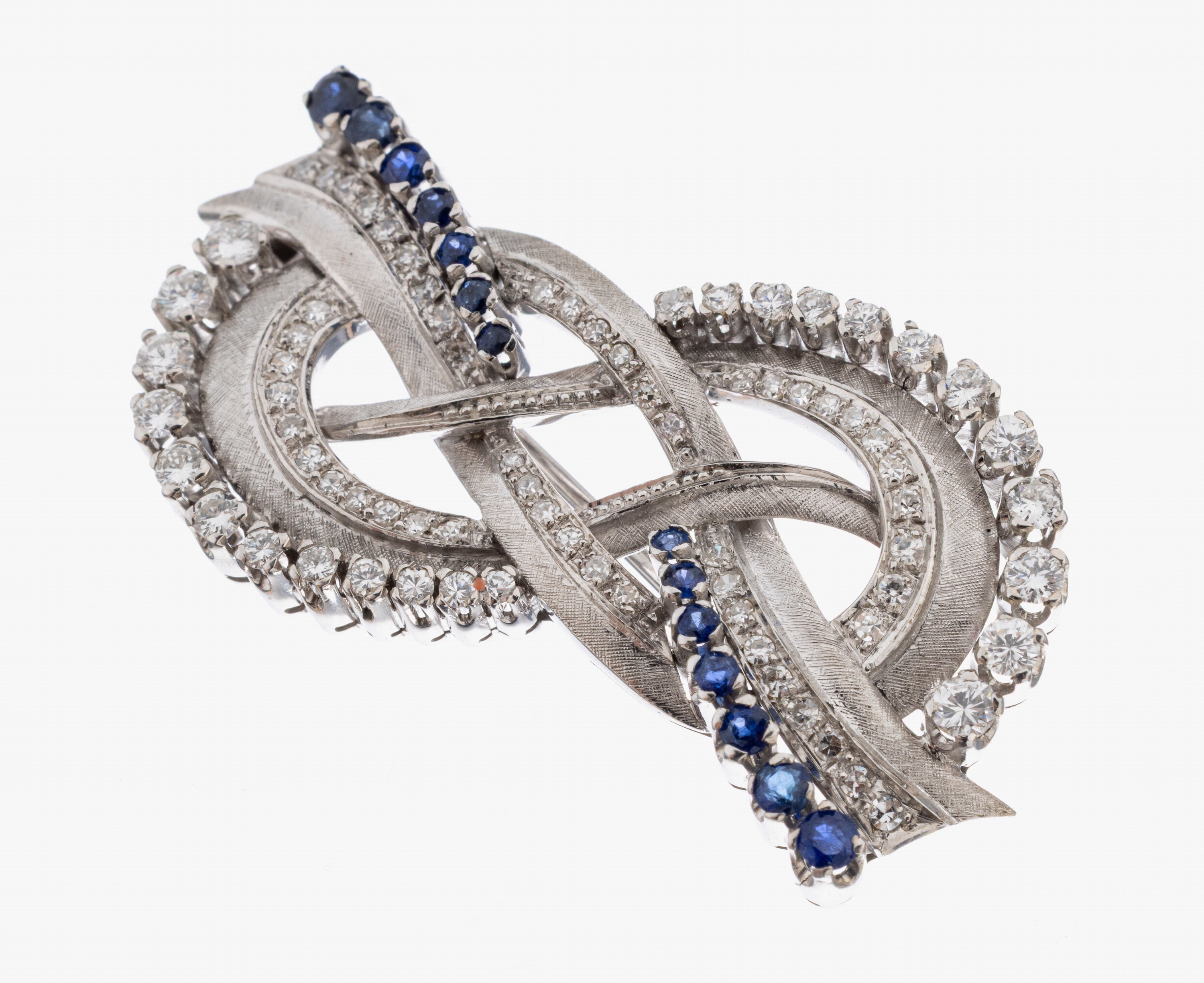 Image 27059352 - 18 kt Gold Diamant-Saphir-Brosche, 1970er Jahre, WG 750/000 part. sat., abstrakte ...