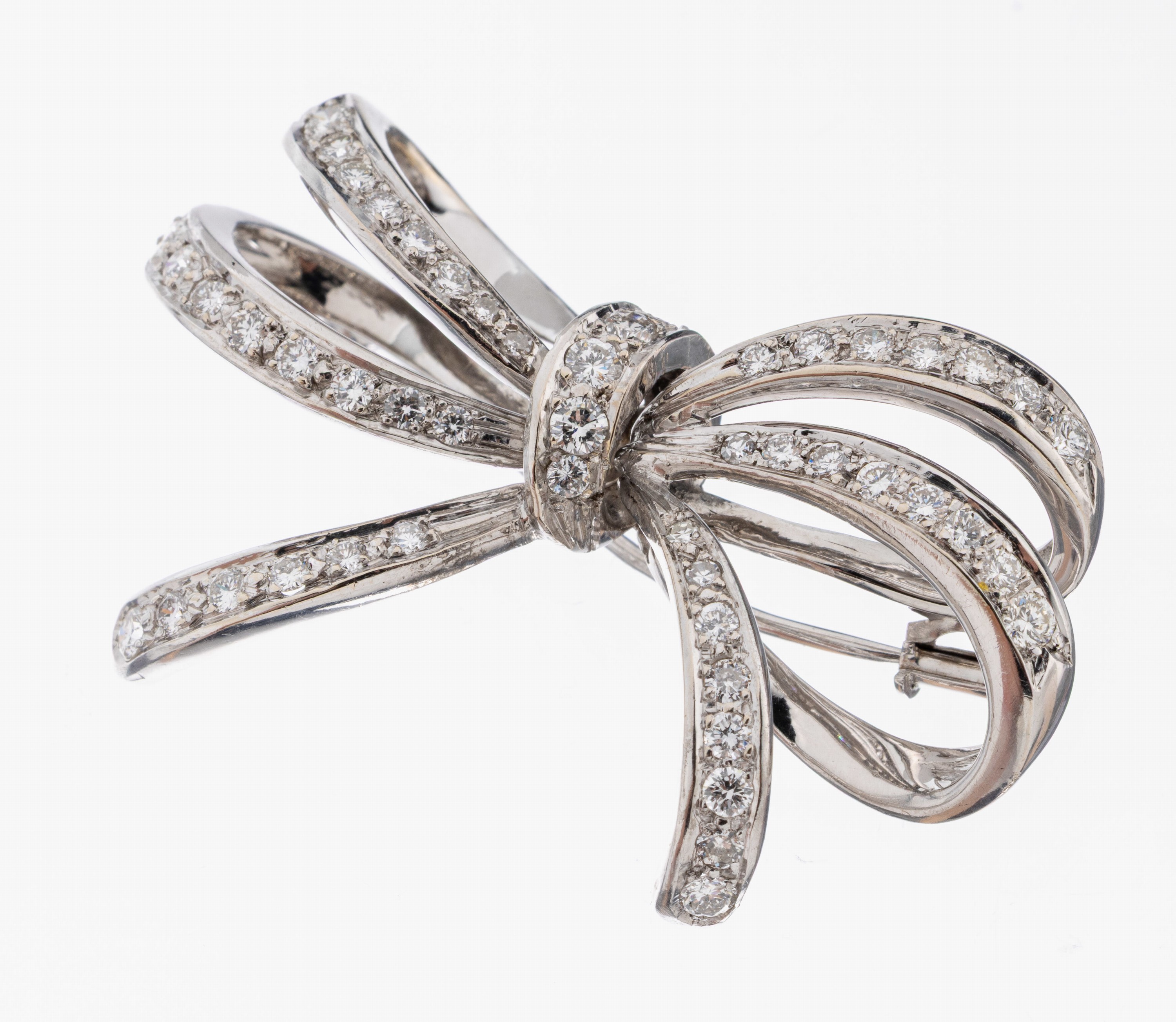 Image 27059362 - 14 kt Gold Diamant-Brosche, WG 585/000, Darstellung einer Schleife, 50 Brillanten und ...