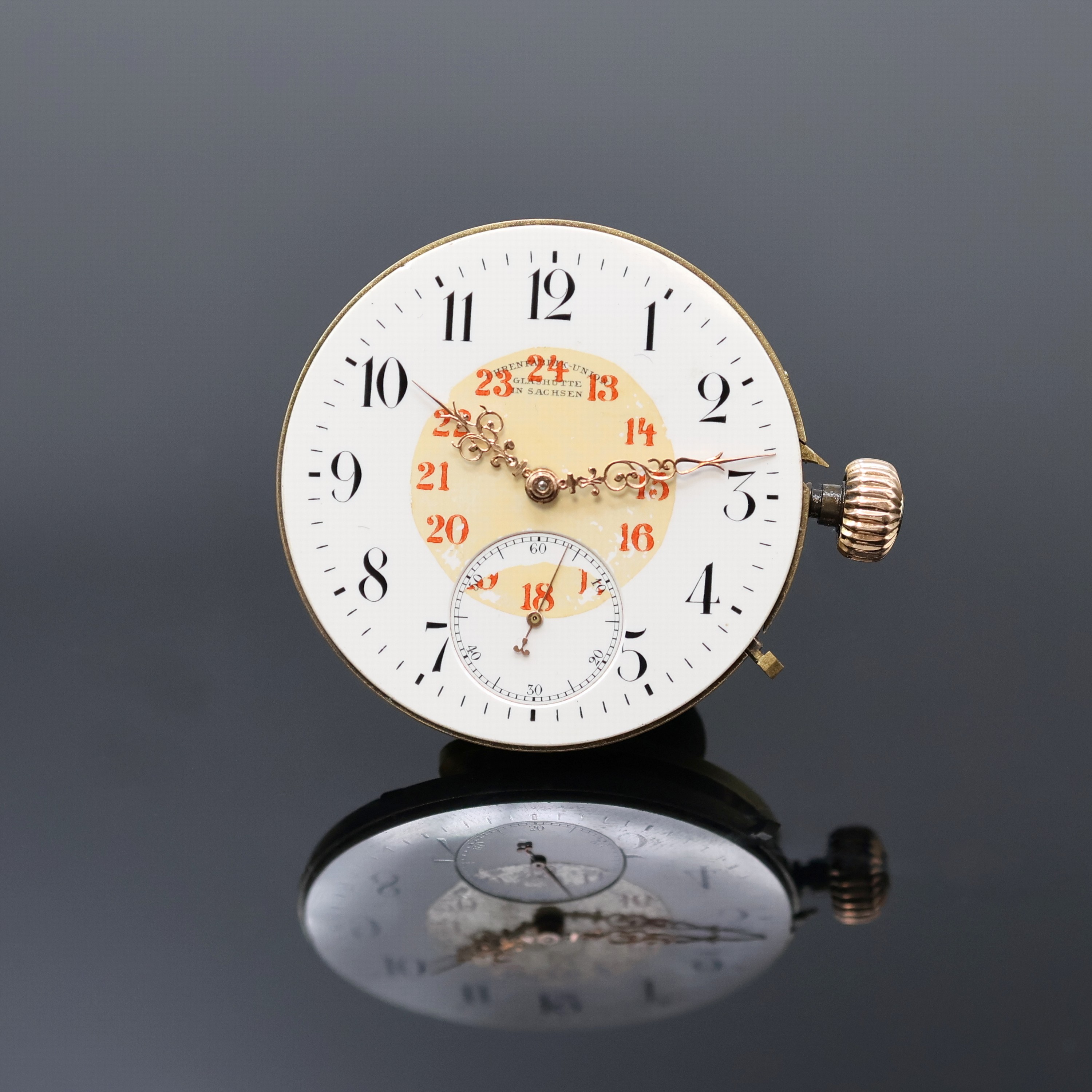 Detail a: UHRENFABRIKATION UNION GLASHÜTTE in Sachsen Taschenuhrwerk, Deutschland um 1925, verg. Ankerwerk, Komp.-Unr. m. gebl. Breg.-Spir., Feinreg., ...