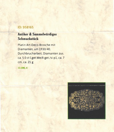 27059359a - Platin Art Deco Diamant-Brosche, um 1930, Pt gepr., geometrisches Design, durchbrochen ...