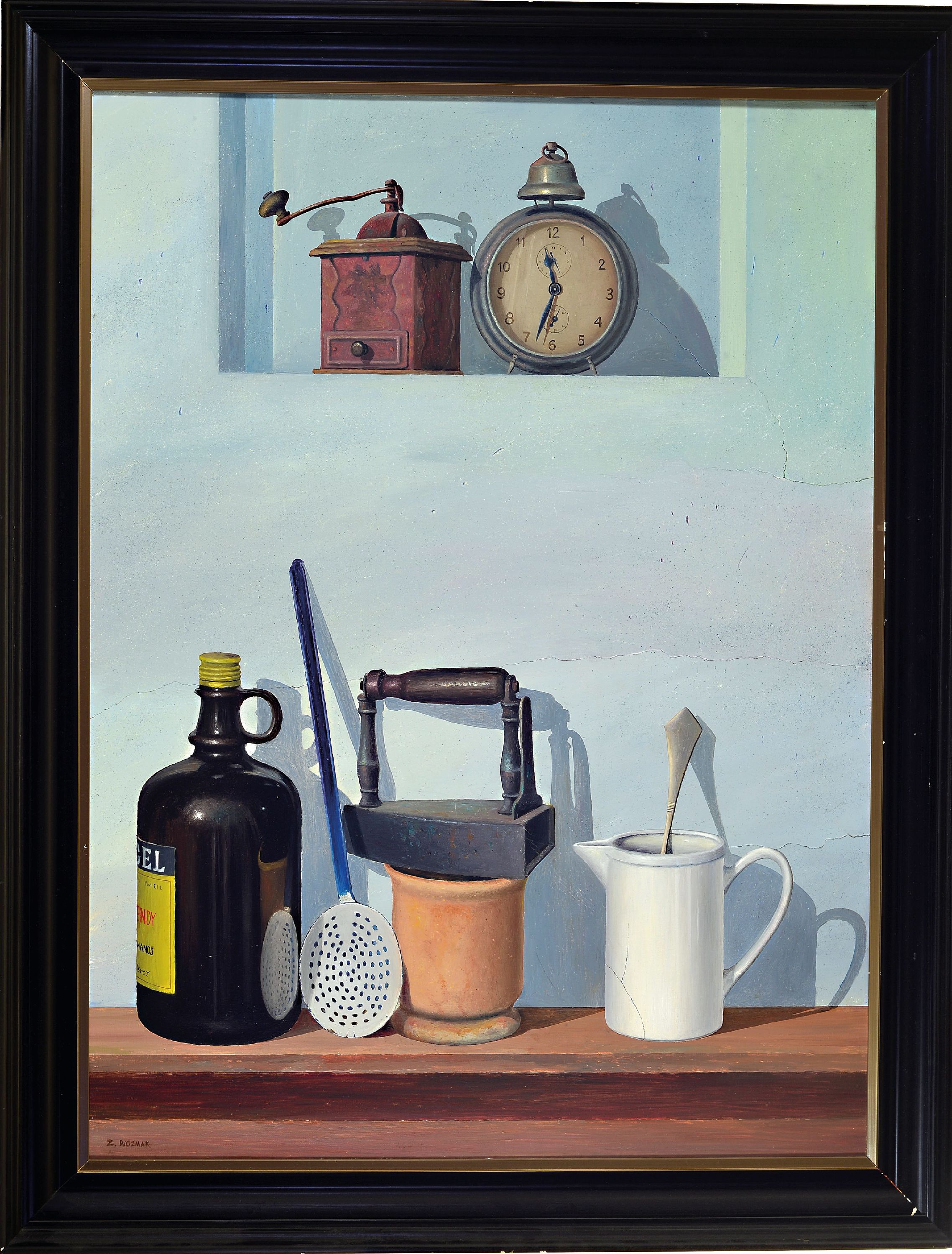 Detail k: Zbigniew Wozniak, geb. 1959 Swidnik/Polen, Küchenstillleben im Stil eines Trompe-l'oeil, links unten signiert, Öl/Lwd, 80x60 cm, Rahmen 92x71 ...
