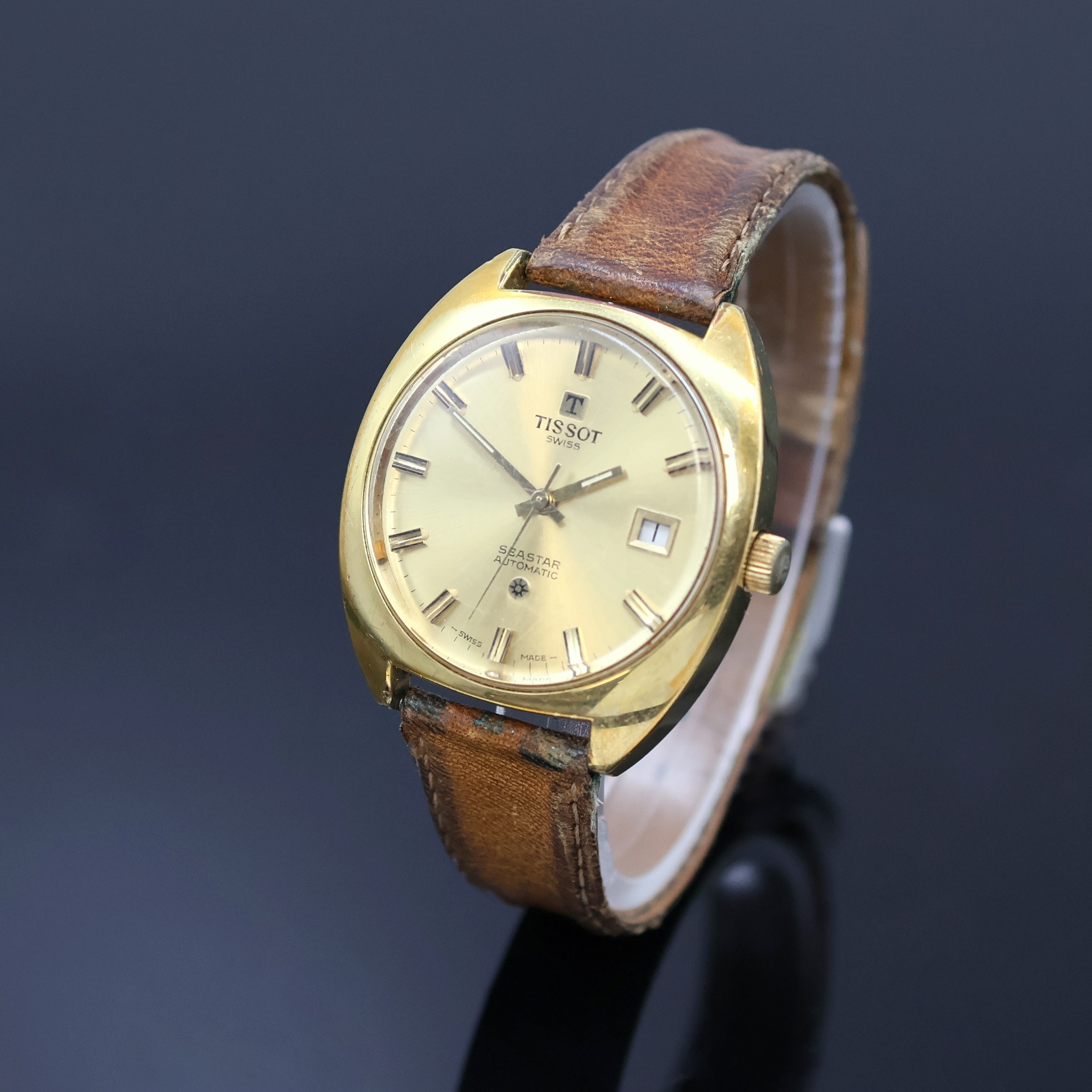 Image 27059473 - TISSOT Seastar vergoldete Herrenarmbanduhr, Schweiz um 1970, Automatik, Boden verschr., ...