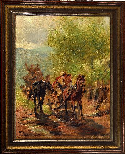 27059462k - Carl Suhrlandt, 1828 Ludwigslust-1919 Kochel am See, bäuerlicher Wagenzug mit Pferden, ...