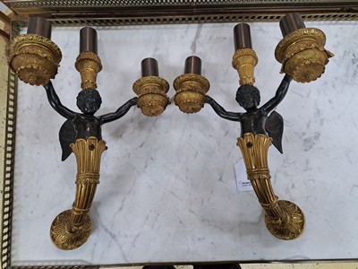 27059472d - Paar Wandleuchter im Empirestil, Frankreich, ausgehendes 19.Jh., Bronze, typ. ...