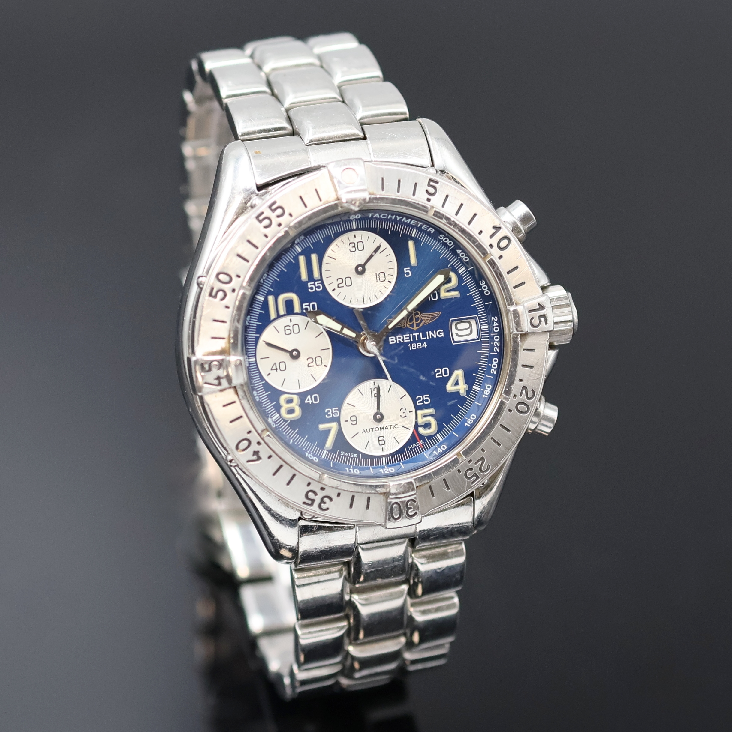 Detail a: BREITLING Colt Herrenchronograph Referenz A13035.1, Schweiz um 1995, Automatik, Edelstahlgeh. inkl. orig. Stahlband m. Faltschl., Boden u. Krone ...