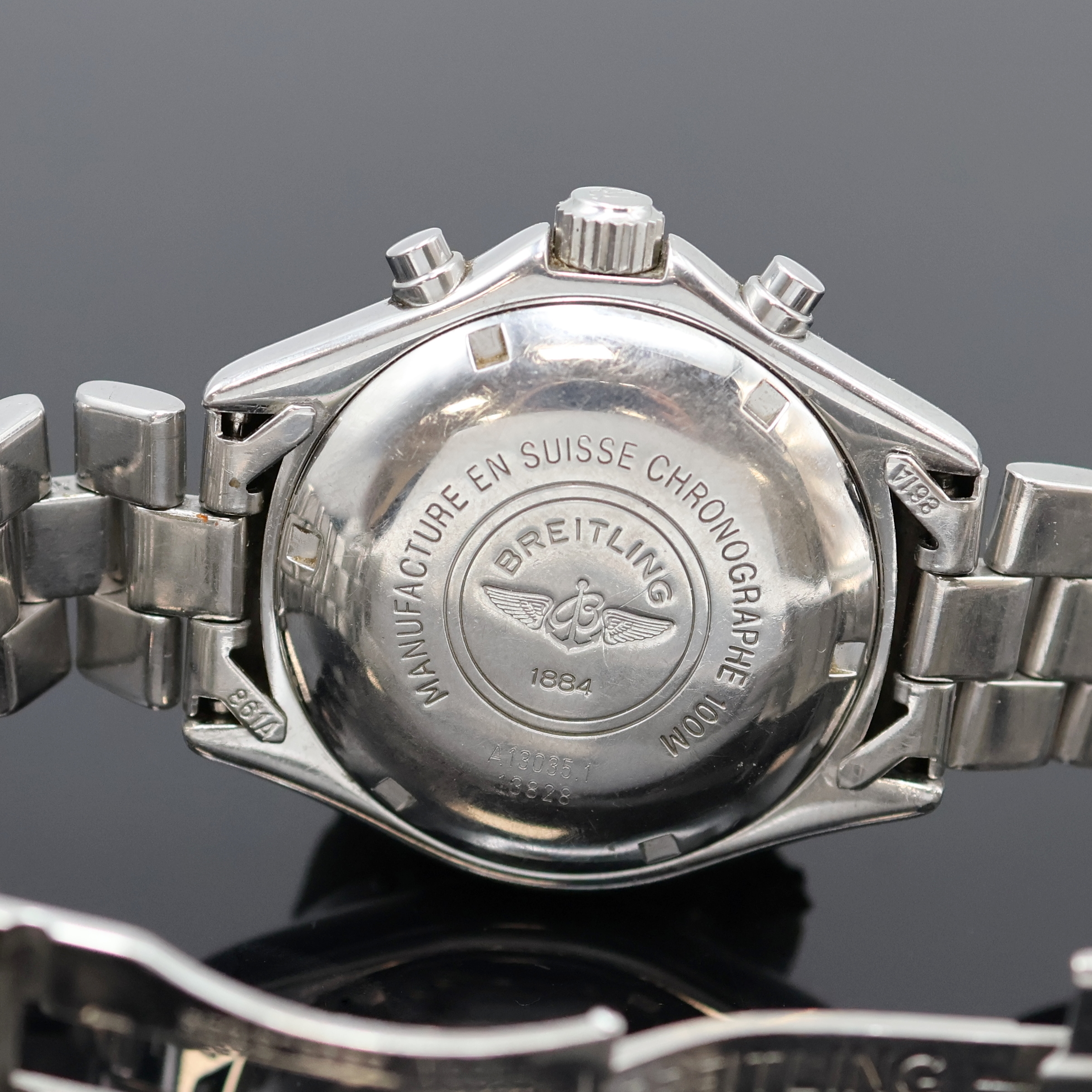 Detail f: BREITLING Colt Herrenchronograph Referenz A13035.1, Schweiz um 1995, Automatik, Edelstahlgeh. inkl. orig. Stahlband m. Faltschl., Boden u. Krone ...