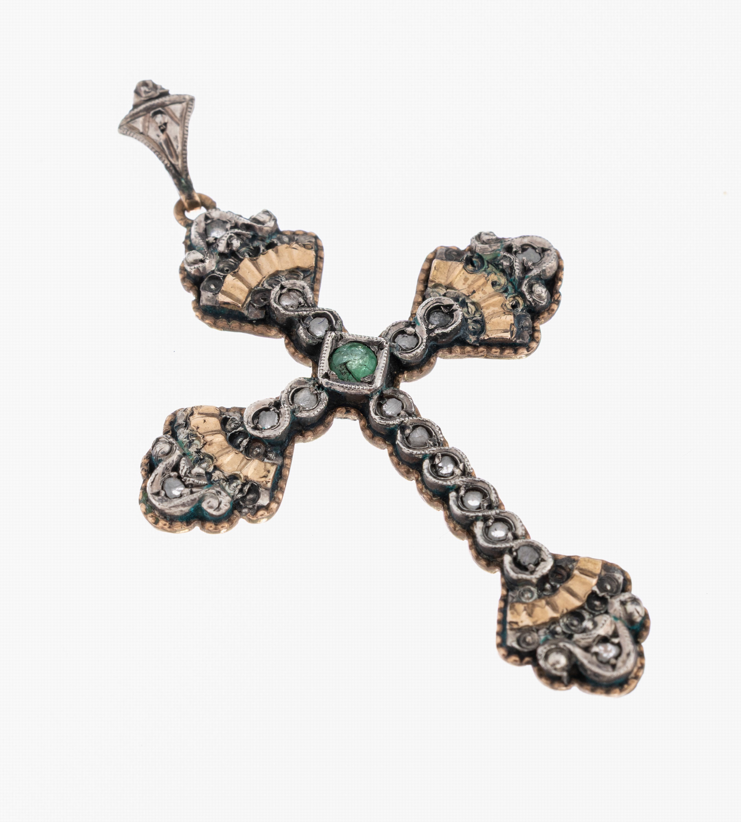 Image 27059607 - Smaragd-Diamant-Kreuzanhänger, Silber gepr., teilverg., 1 rundfacett. Smaragd ca. 0.05 ...