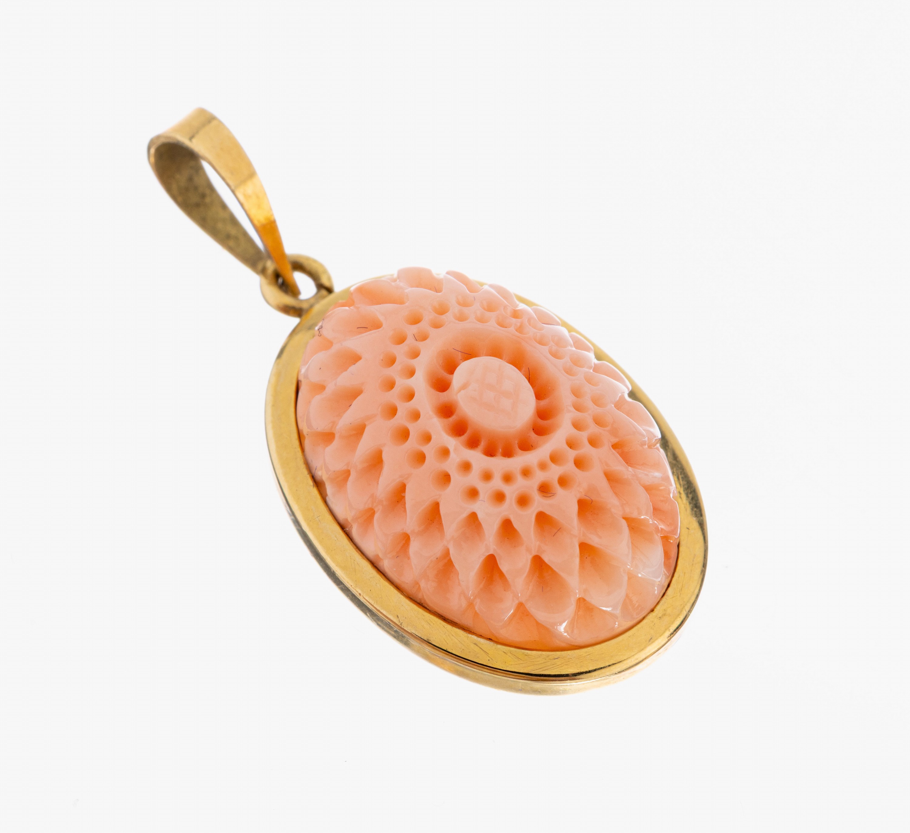 Image 27059667 - 18 kt Gold Korallen-Anhänger, GG 750/000, aufwendig floral geschnitzte ...