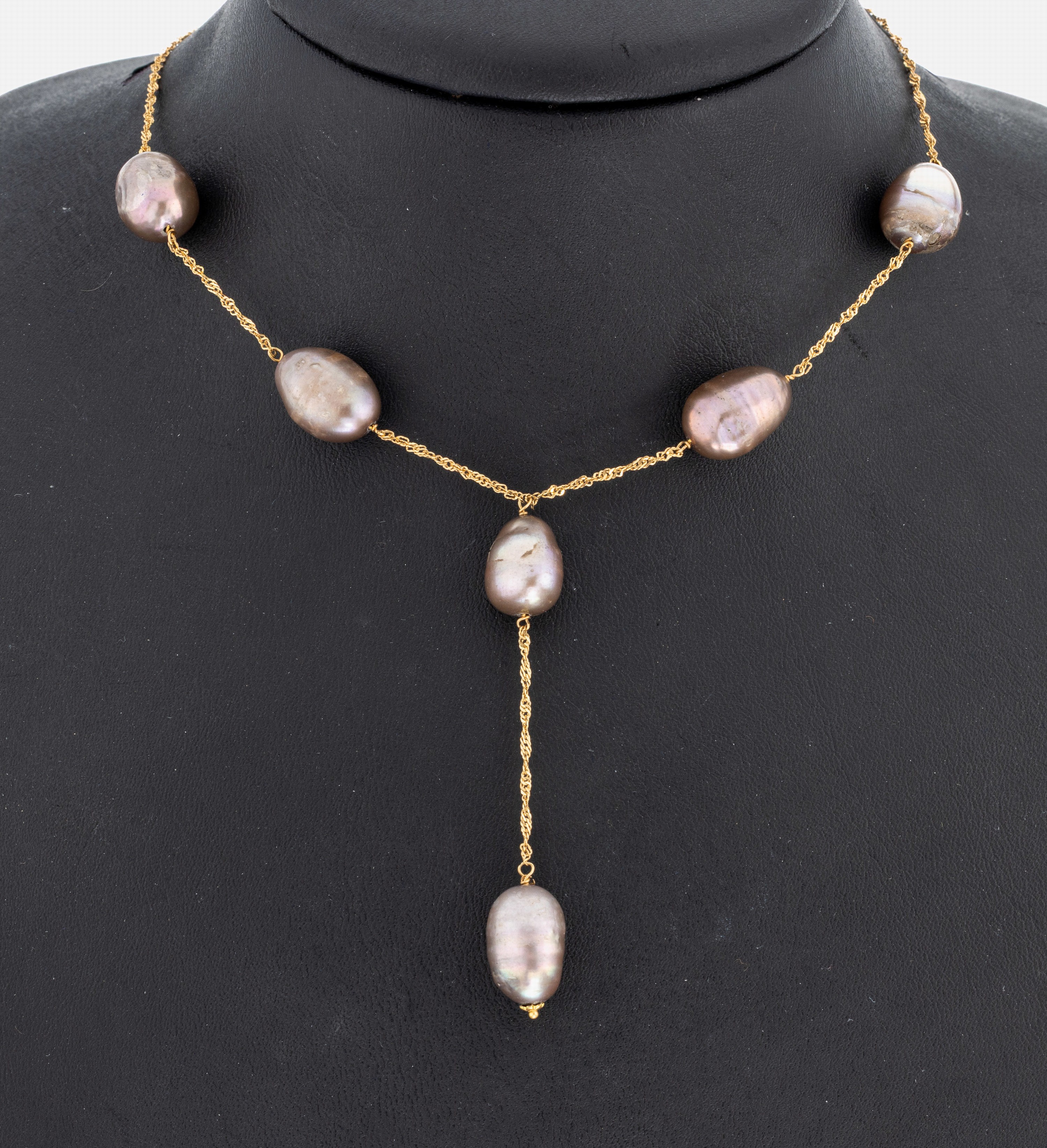 Image 27059670 - 18 kt Gold Perl-Collier, GG 750/000, 6 unrunde bräunliche Zuchtperlen, gefärbt, D. ...