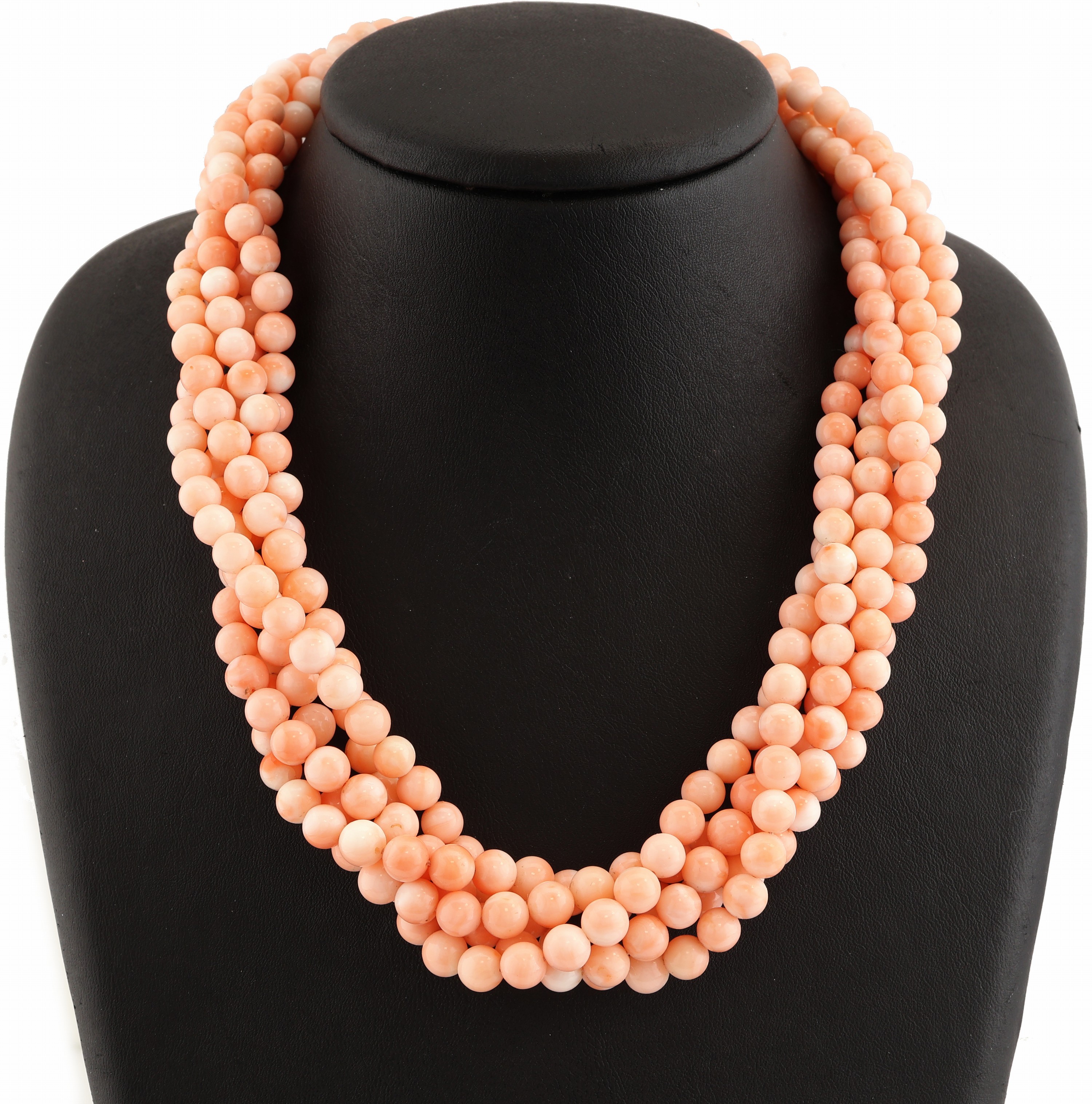 Image 27059687 - Korallen-Collier mit 18 kt Gold Schließe, GG 750/000, 5-rhg. Engelhautkorallen-Kugeln, ...