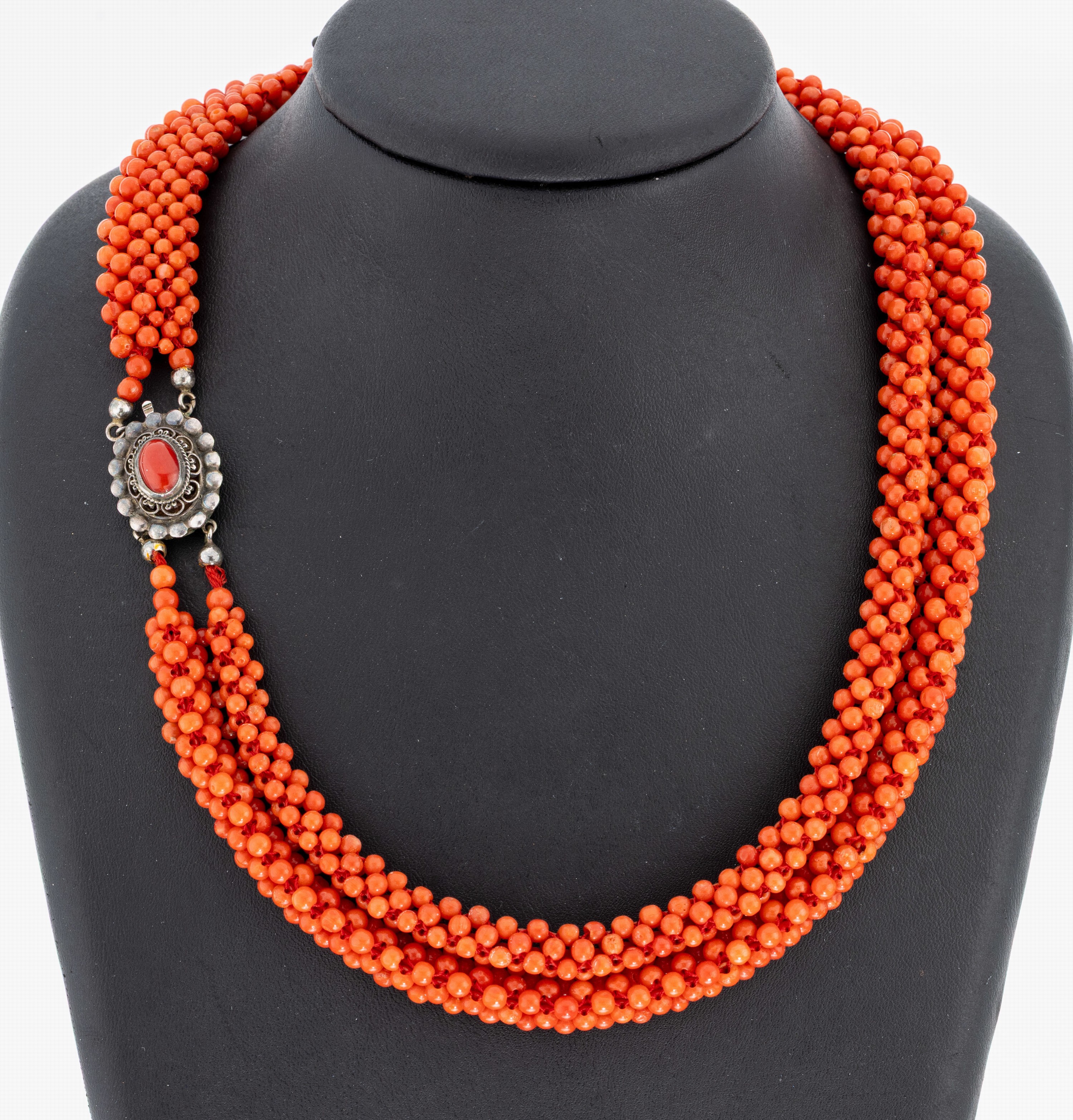 Image 27059688 - Korallen-Collier, aufwendige mehrreihige Flechtarbeit aus Korallenkugeln, D. ca. 3.9 ...