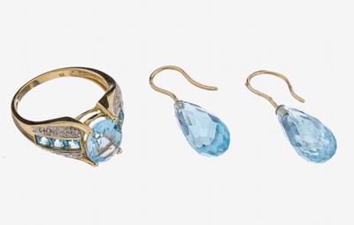 Image 14 kt Gold Topas-Schmuckset, GG 585/000, best. aus: 1 Ring, RW 57, 1 ovalfacett. ...