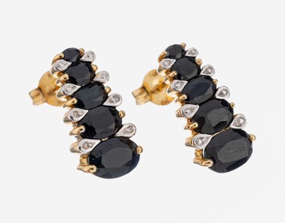 Image Paar 14 kt Gold Saphir-Diamant-Ohrstecker, GG 585/000, 10 ovalfacett. Saphire zus. ...