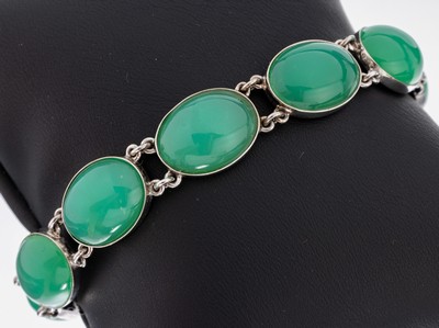 Image 18 kt Gold Chrysopras-Armband, WG 750/000 gepr., 10 ovale Chrysoprascabochons, L. ca. ...