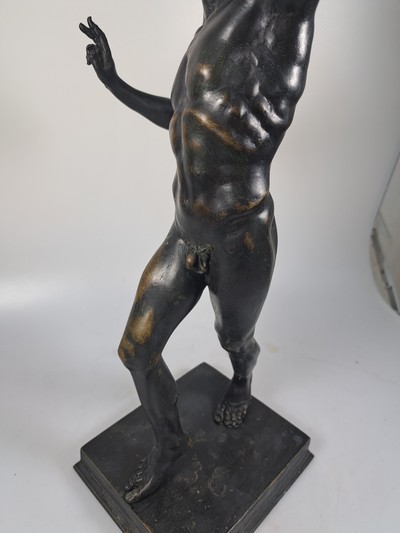 27059698k - Skulptur des tanzendes Fauns, um 1900, nach dem Vorbild aus Pompeij, Bronzeguß, Schwanz ...