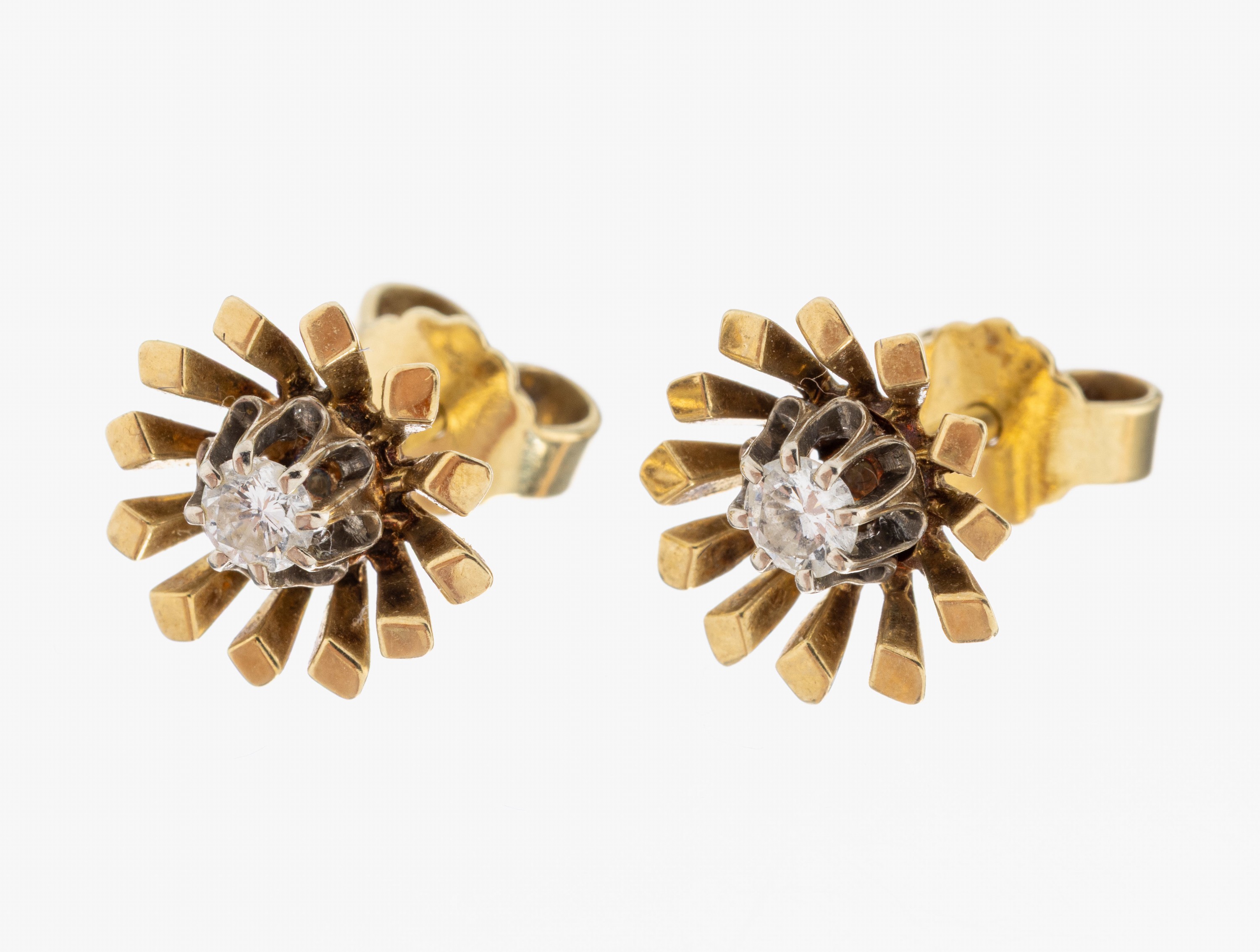 Image 27059764 - Paar 14 kt Gold Brillant-Ohrstecker, GG 585/000, florale Fassung, mit 2 Brillanten zus. ...