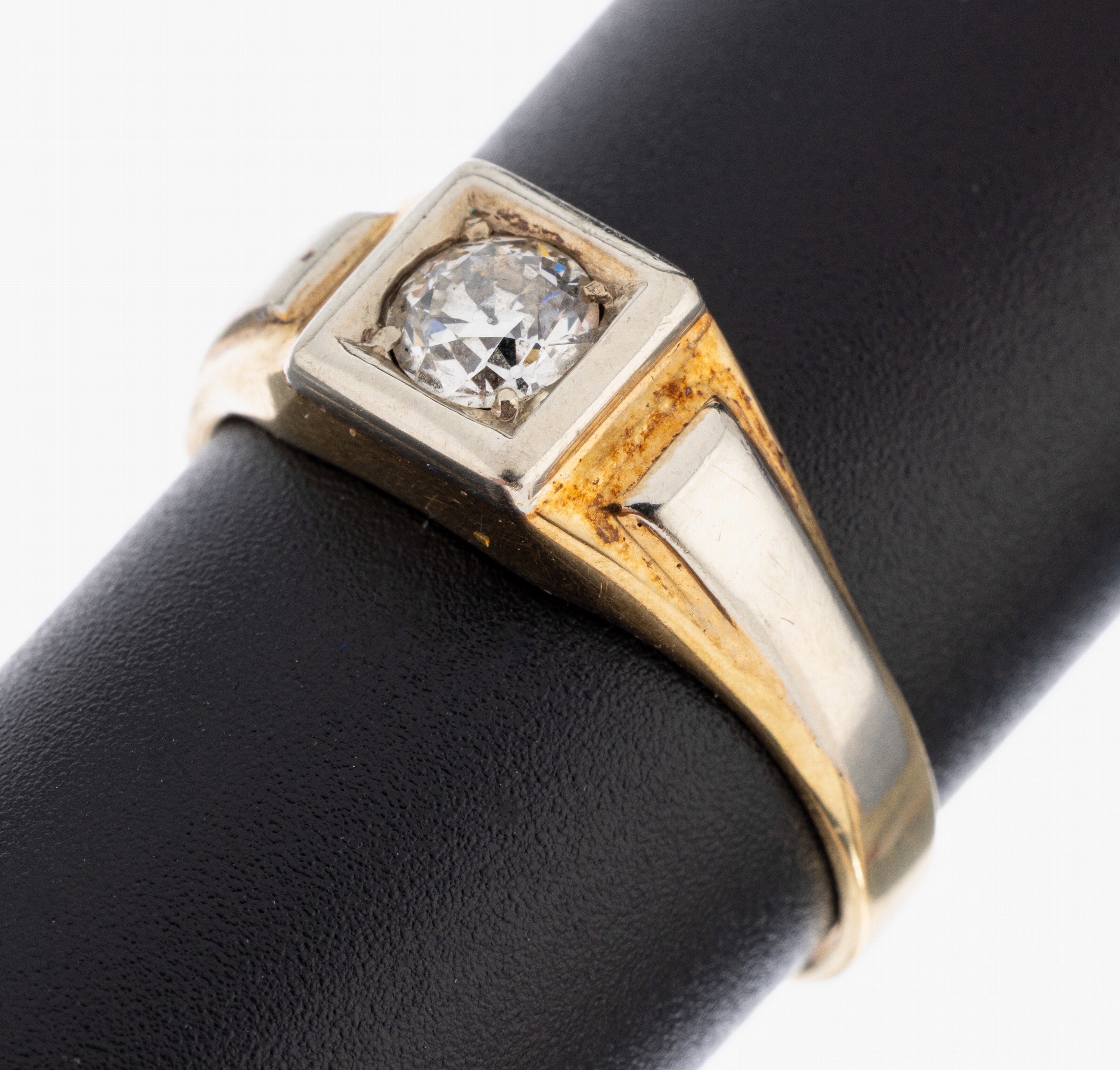 Image 27059767 - 14 kt gold diamond-ring , YG 585/000, in WG set old cut diamond approx. 0.40 ct ...