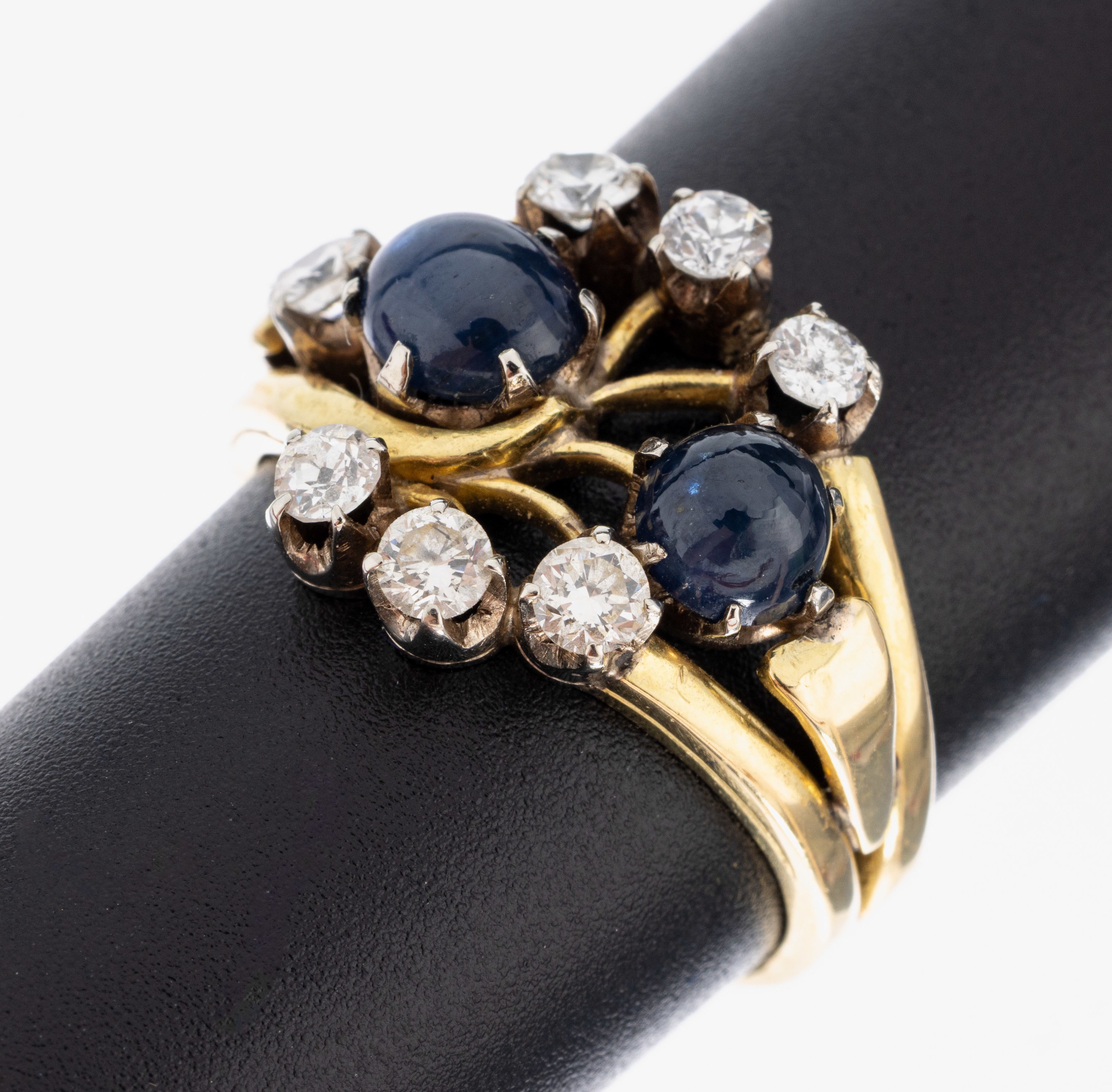 Image 27059768 - 14 kt gold sapphire-brilliant-ring , YG/WG 585/000, tested, abstr. floral ring head, ...