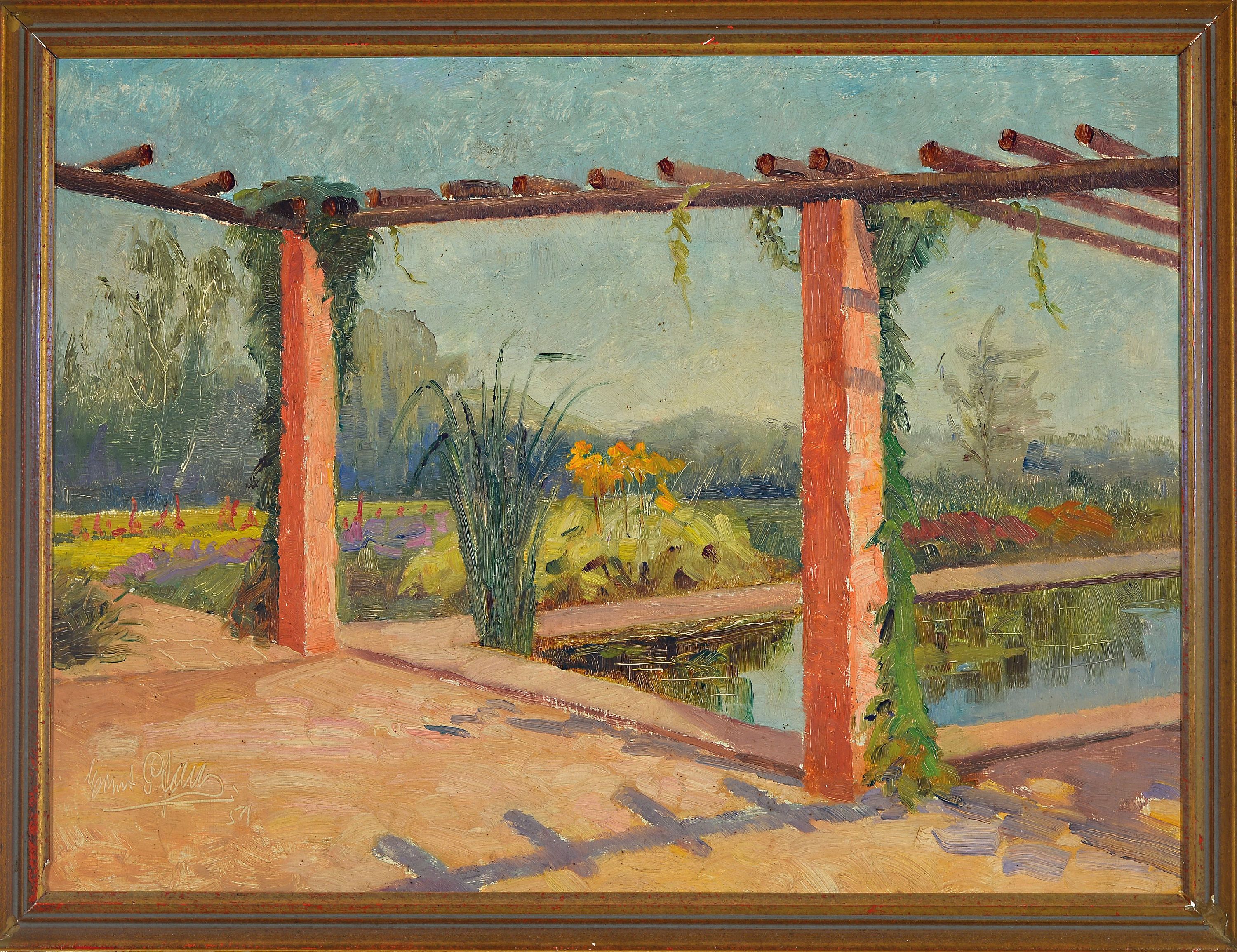 Detail k: Ernst Pfau, 1879 Bad Wimpfen-1965 Bad Dürkheim, Im Kurpark von bad Dürkheim, Öl/Malkarton, links unten sign., ca. 40x54cm, R. ca. 45x59cm
