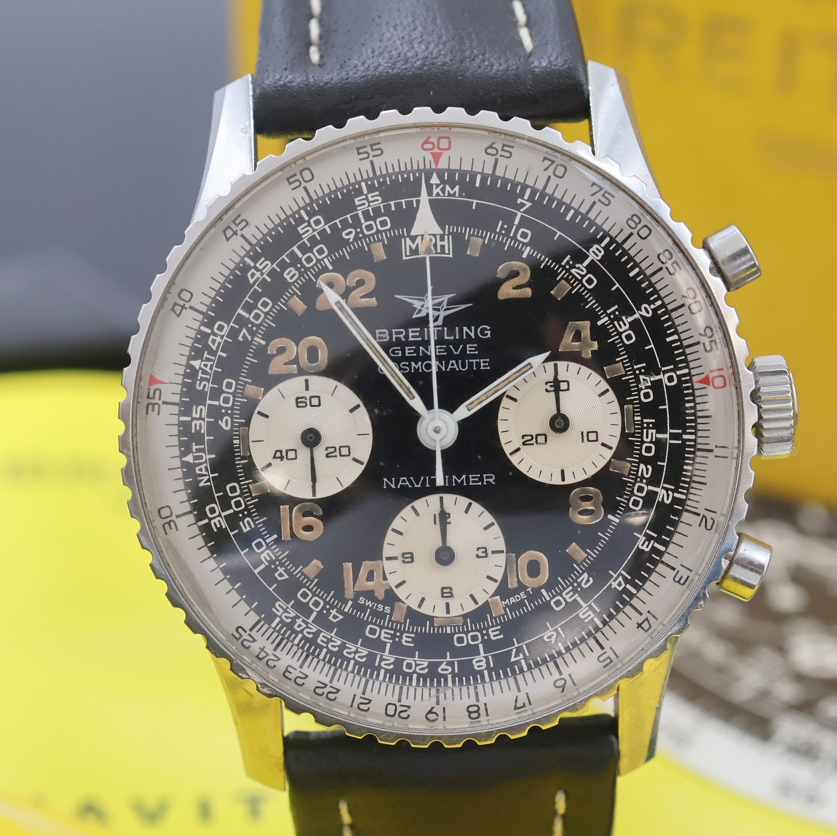 Detail b: BREITLING Navitimer Cosmonaute seltener Schaltradchronograph Referenz 809, Schweiz verk. lt. beil. Pap. 11/1967, Handaufzug, 3- teil. Edelstahlgeh., ...