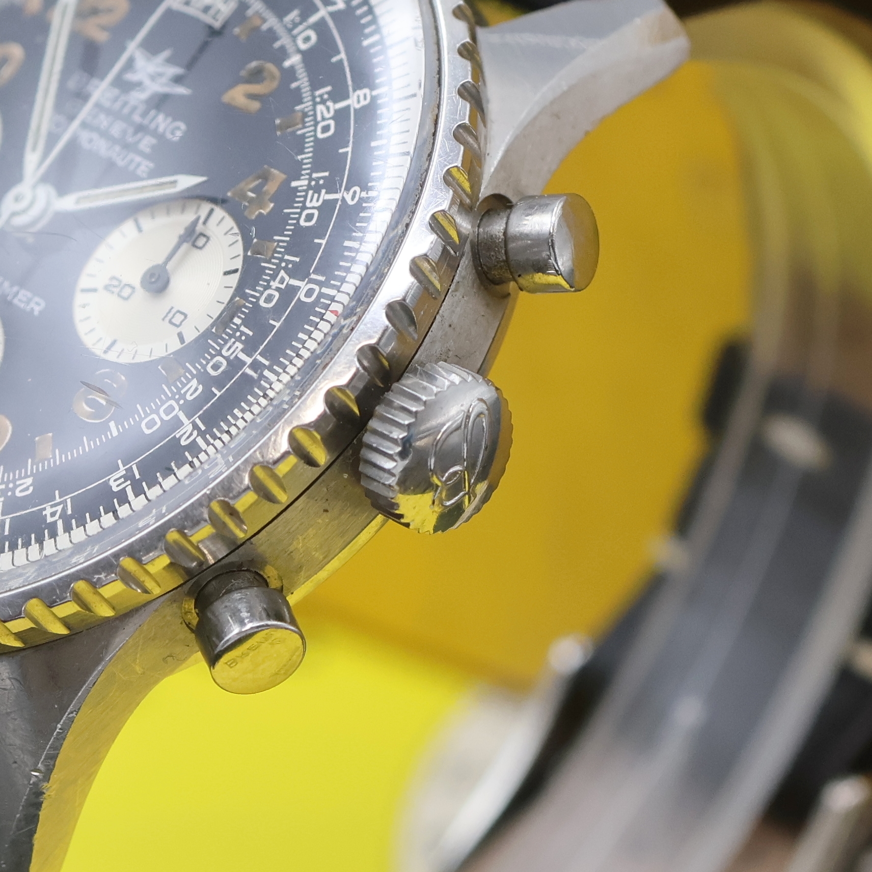 Detail c: BREITLING Navitimer Cosmonaute seltener Schaltradchronograph Referenz 809, Schweiz verk. lt. beil. Pap. 11/1967, Handaufzug, 3- teil. Edelstahlgeh., ...