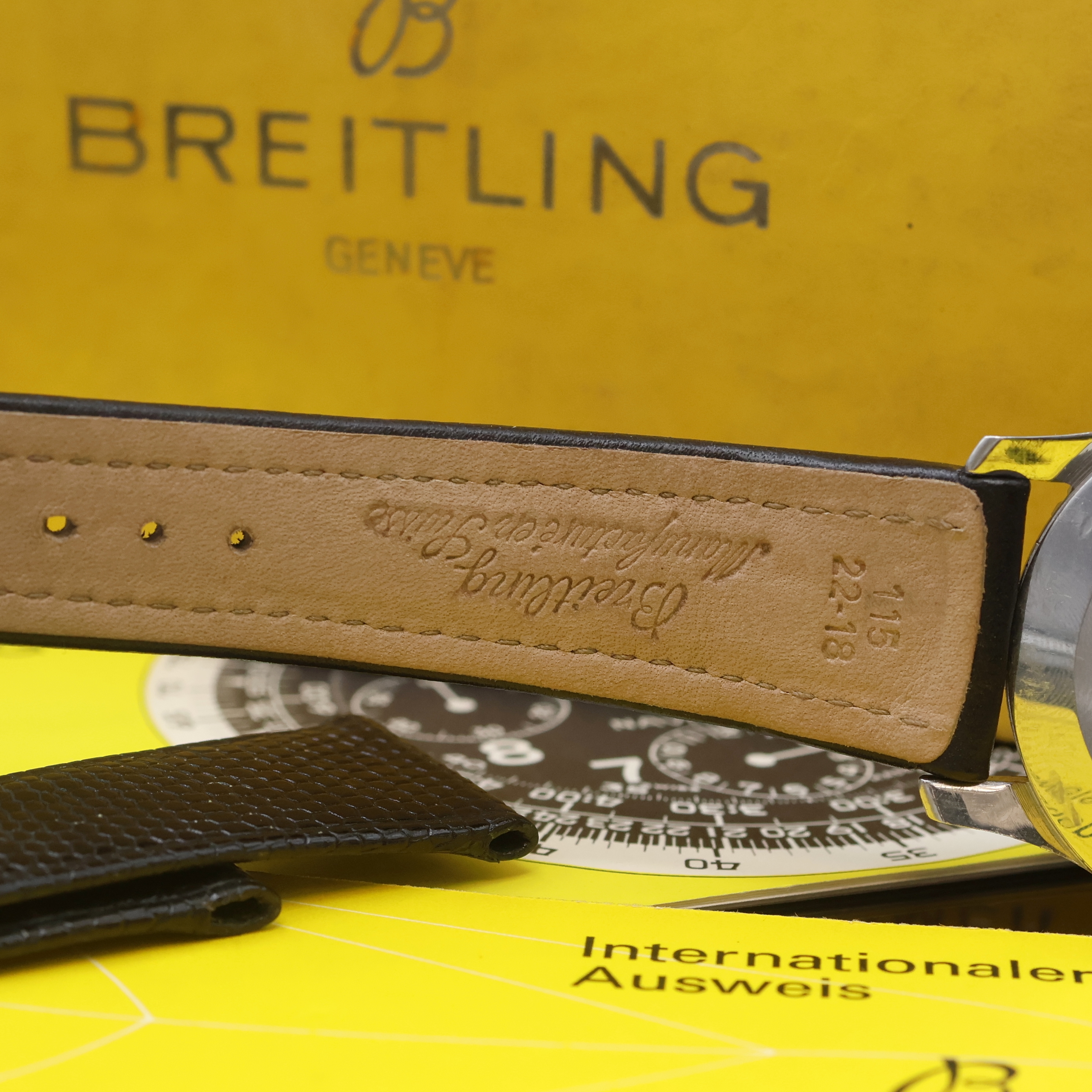 Detail e: BREITLING Navitimer Cosmonaute seltener Schaltradchronograph Referenz 809, Schweiz verk. lt. beil. Pap. 11/1967, Handaufzug, 3- teil. Edelstahlgeh., ...