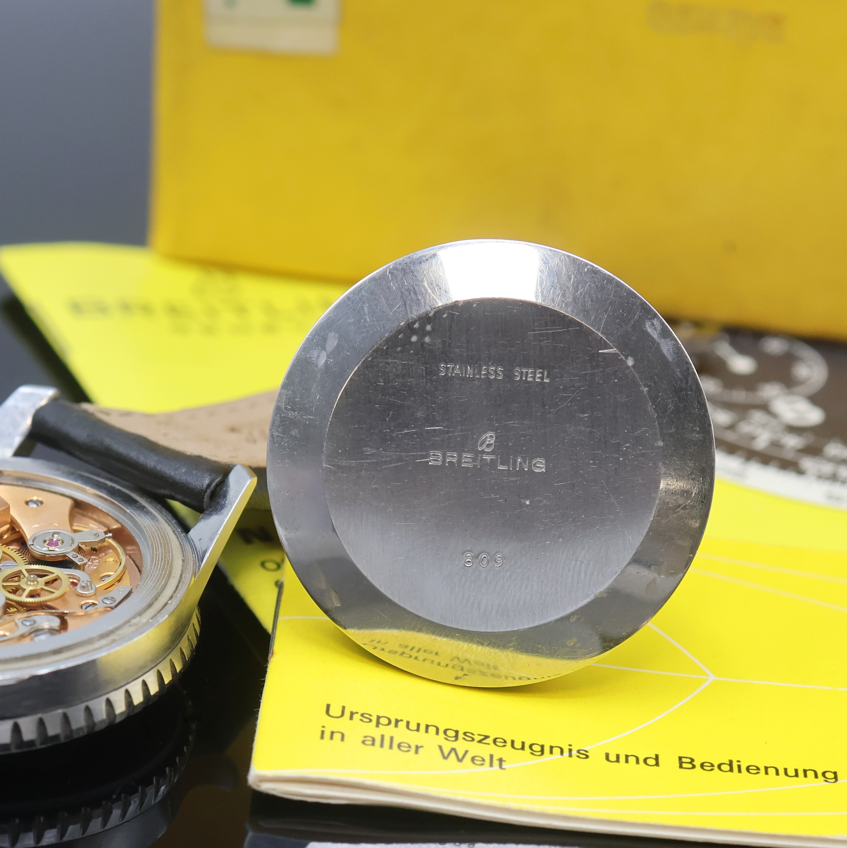 Detail f: BREITLING Navitimer Cosmonaute seltener Schaltradchronograph Referenz 809, Schweiz verk. lt. beil. Pap. 11/1967, Handaufzug, 3- teil. Edelstahlgeh., ...
