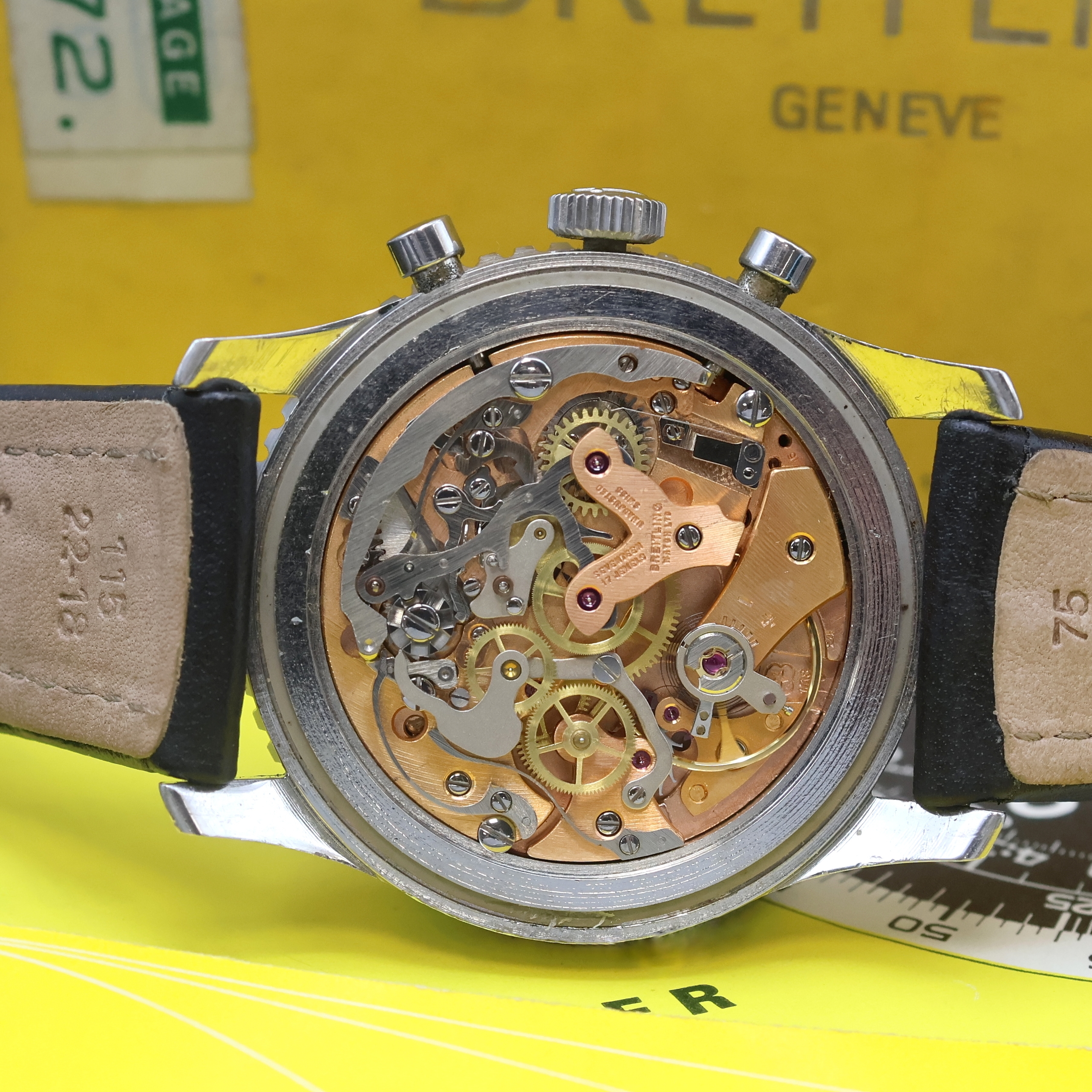 Detail h: BREITLING Navitimer Cosmonaute seltener Schaltradchronograph Referenz 809, Schweiz verk. lt. beil. Pap. 11/1967, Handaufzug, 3- teil. Edelstahlgeh., ...