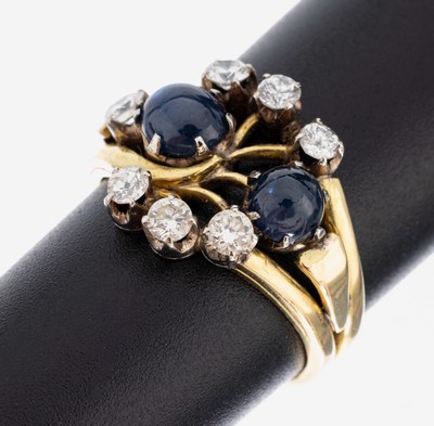 Image 14 kt Gold Saphir-Brillant-Ring, GG/WG 585/000, gepr., abstr. floraler Ringkopf, ...